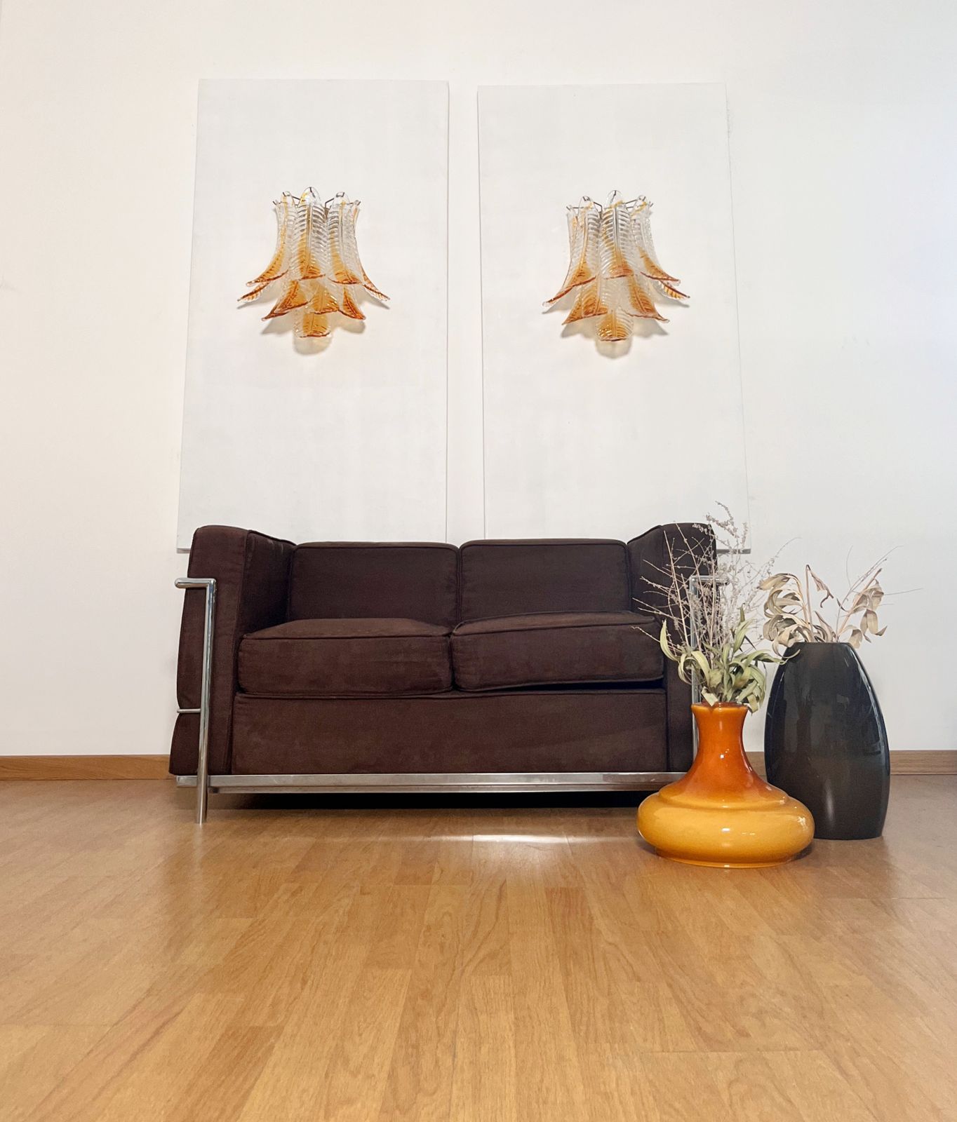 Italian Murano Amber Stain Felci Glass Wall Sconces photo Lighting