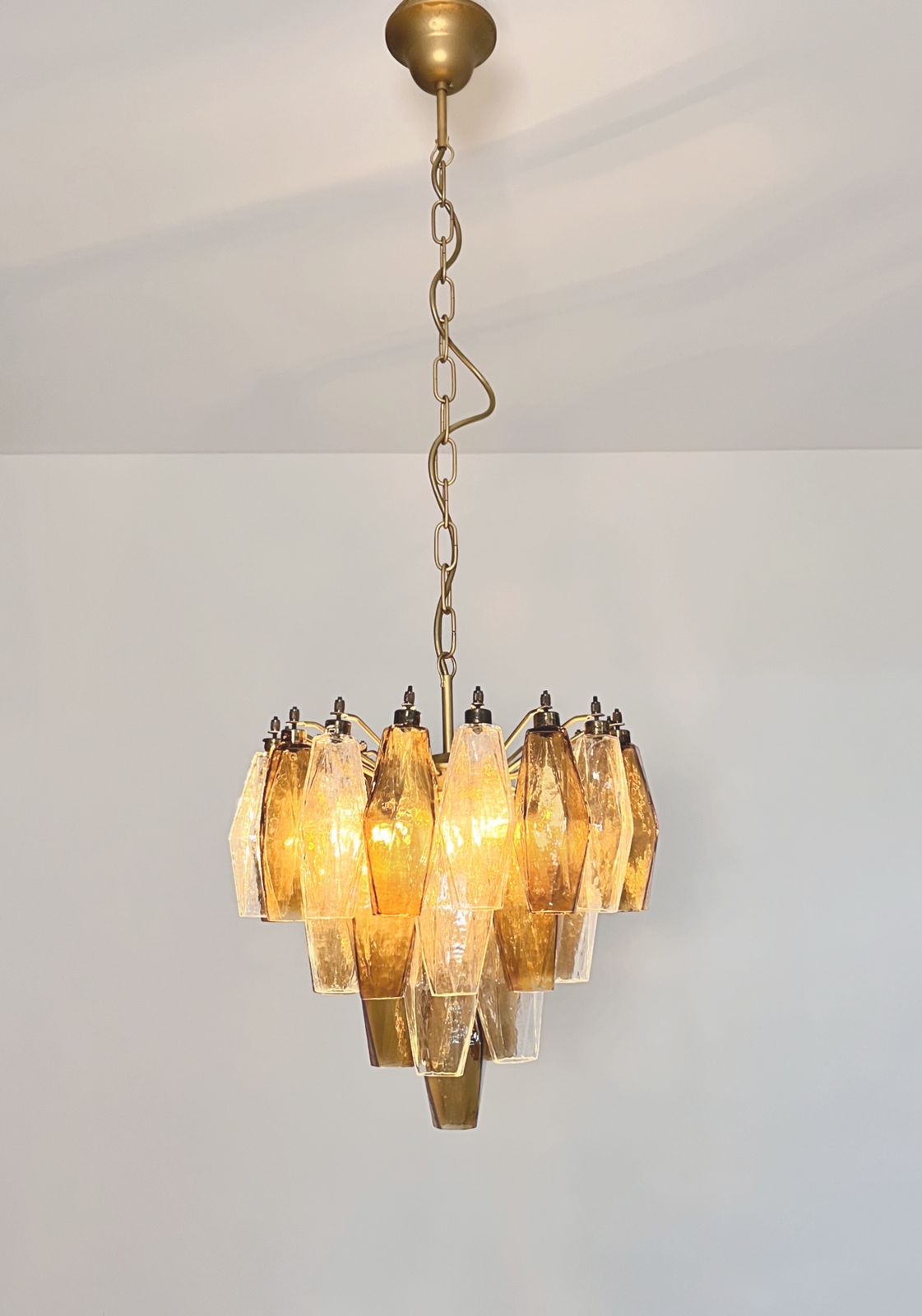Elegant Murano Poliedri Chandelier   Carlo Scarpa Design   Clear And Smoked Glasses photo vintage
