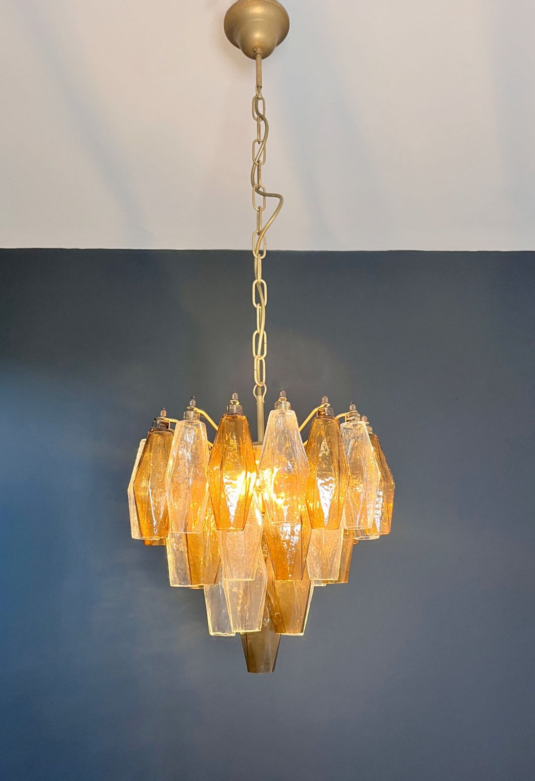 805.0 Elegant Murano Poliedri Chandelier   Carlo Scarpa Design   Clear And Smoked Glasses photo