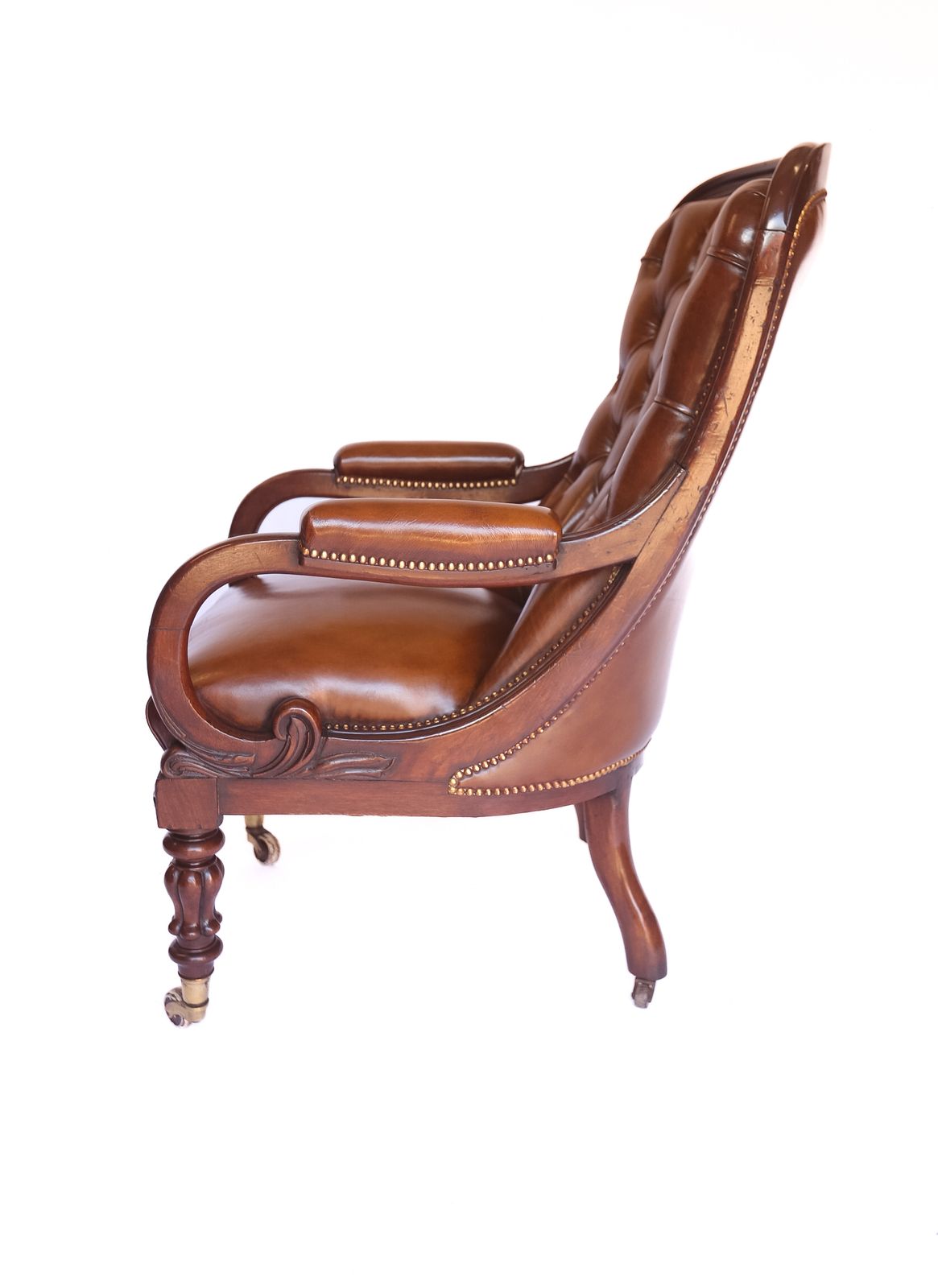 W1v Mahogany & Carved  Leather Library Chair photo for sale