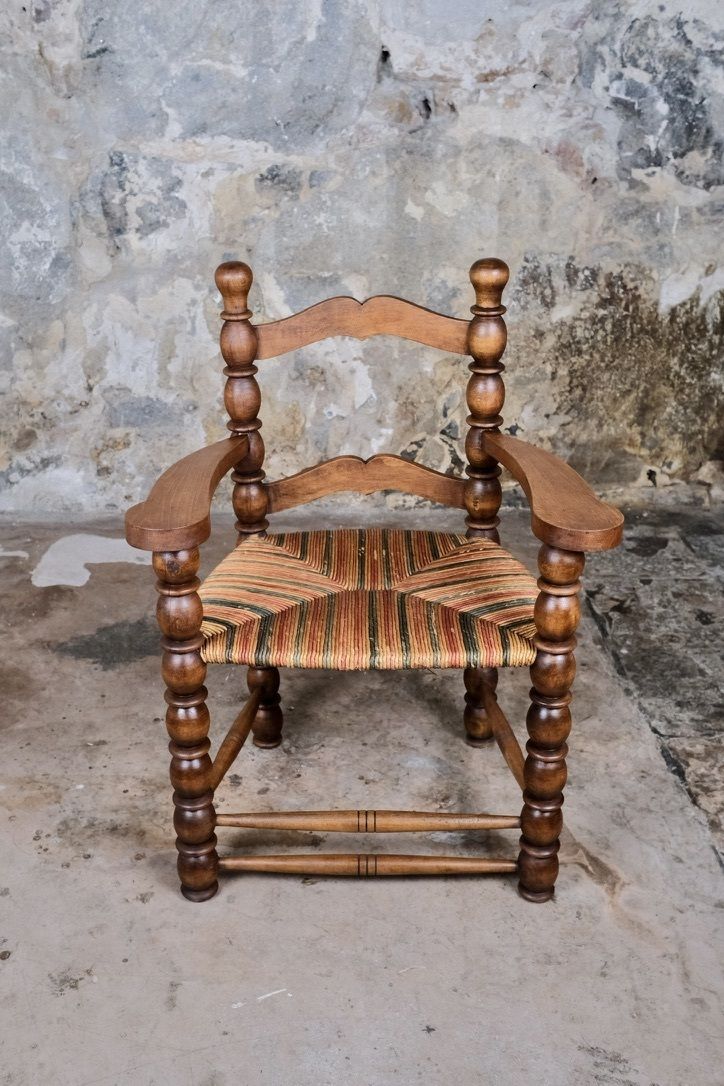 photo vinterior Pair Of Bobbin Armchairs In Turned Oak Wood, France, 1940s
