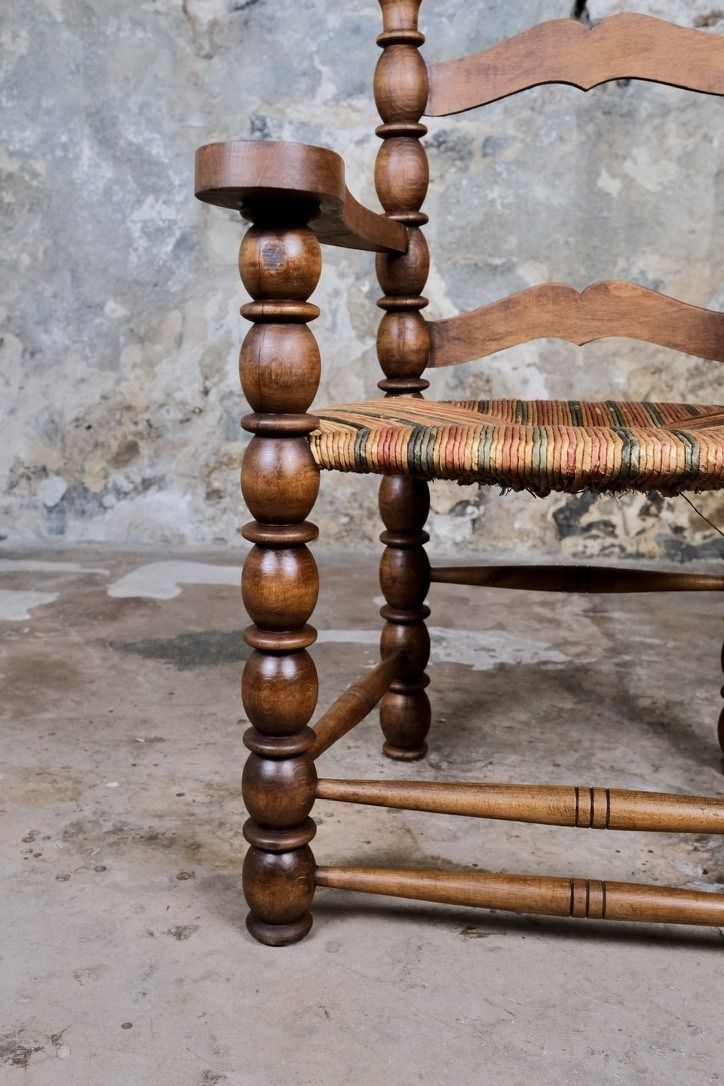 photo vintage Pair Of Bobbin Armchairs In Turned Oak Wood, France, 1940s