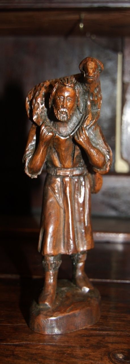 Charming 19th Century Wood Carving Of Shepherd