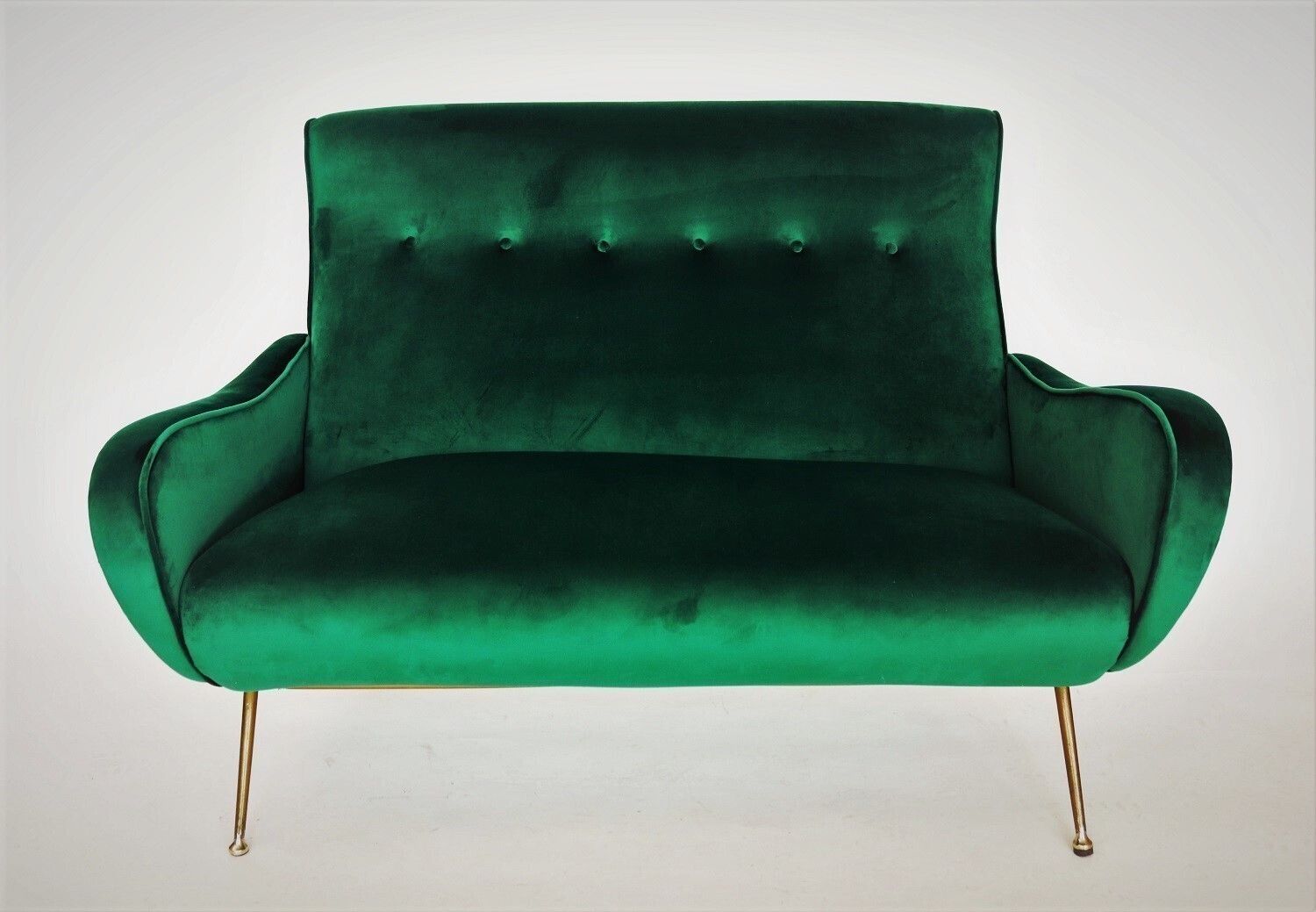Italian Designer Sofa Or Loveseat In Green Velvet And Brass, 1950s photo buy