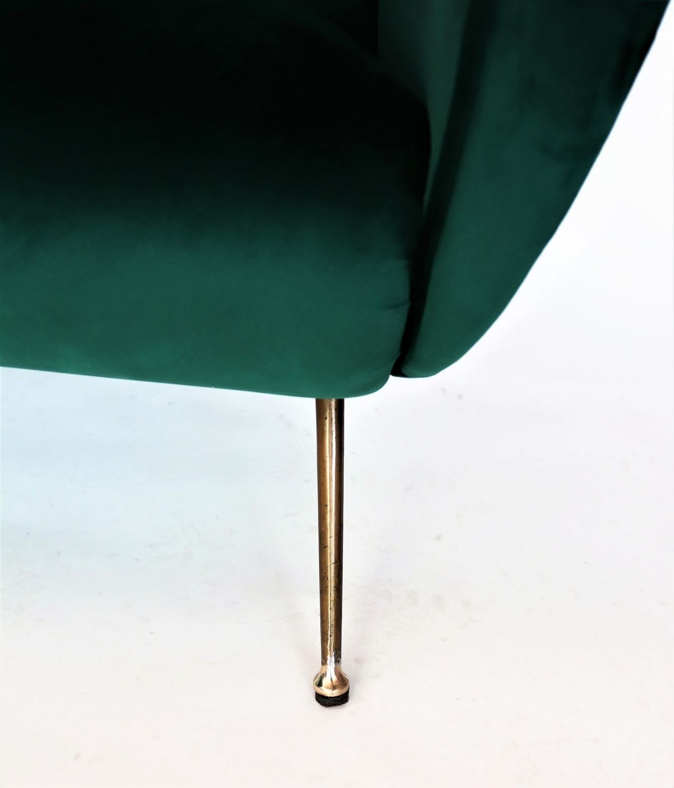 photo buy Italian Designer Sofa Or Loveseat In Green Velvet And Brass, 1950s