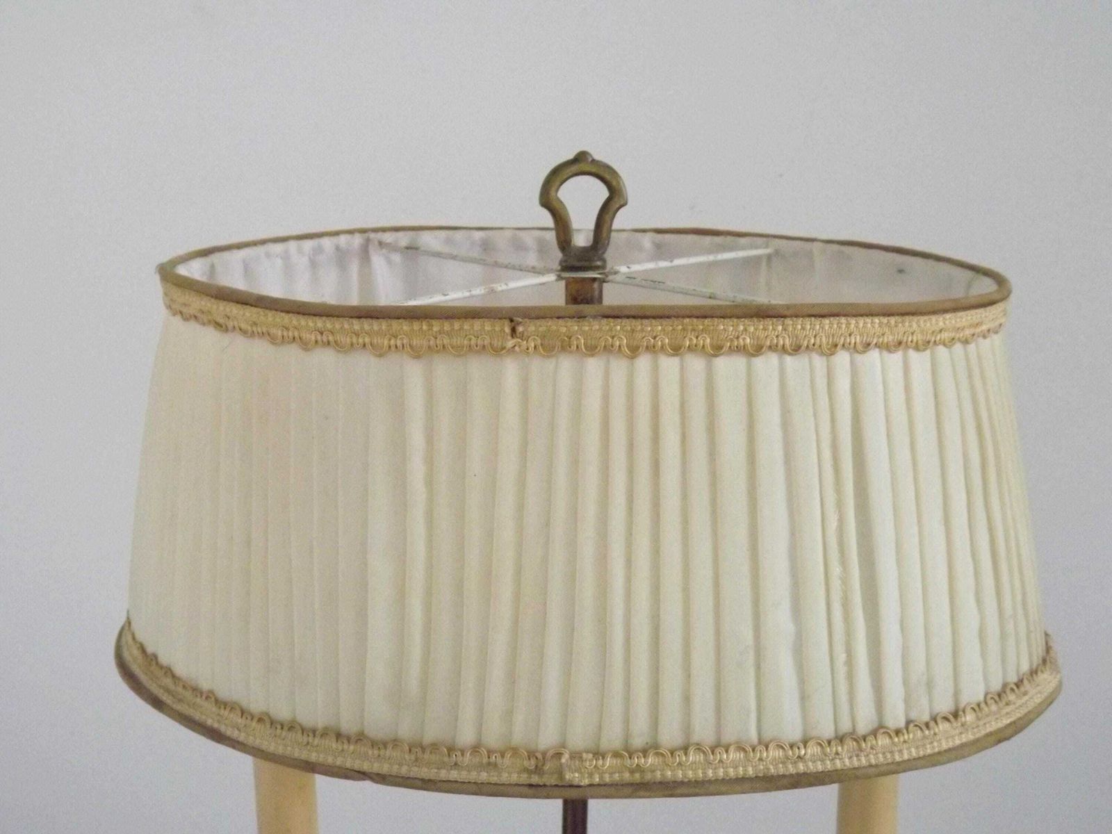French Antique Boulotte Style 2 Light Table Lamp With Pleated Cream Shade   French Antique Lighting. Table Lamp. Desk Lamp. Reading Lamp. photo for sale