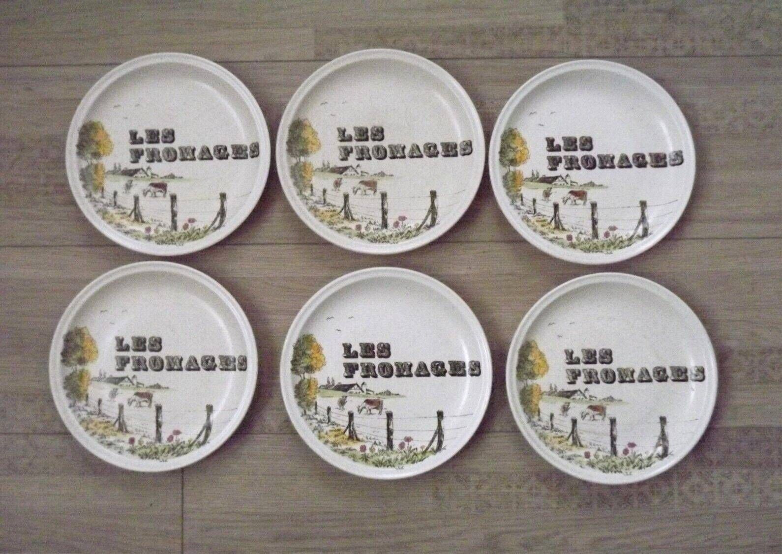 Set Of 6 Matching French Vintage Decorative Gien Les Fromage Cheese Plates   Vintage French. Tableware. Cheese Plates. Serving Plates. photo for sale