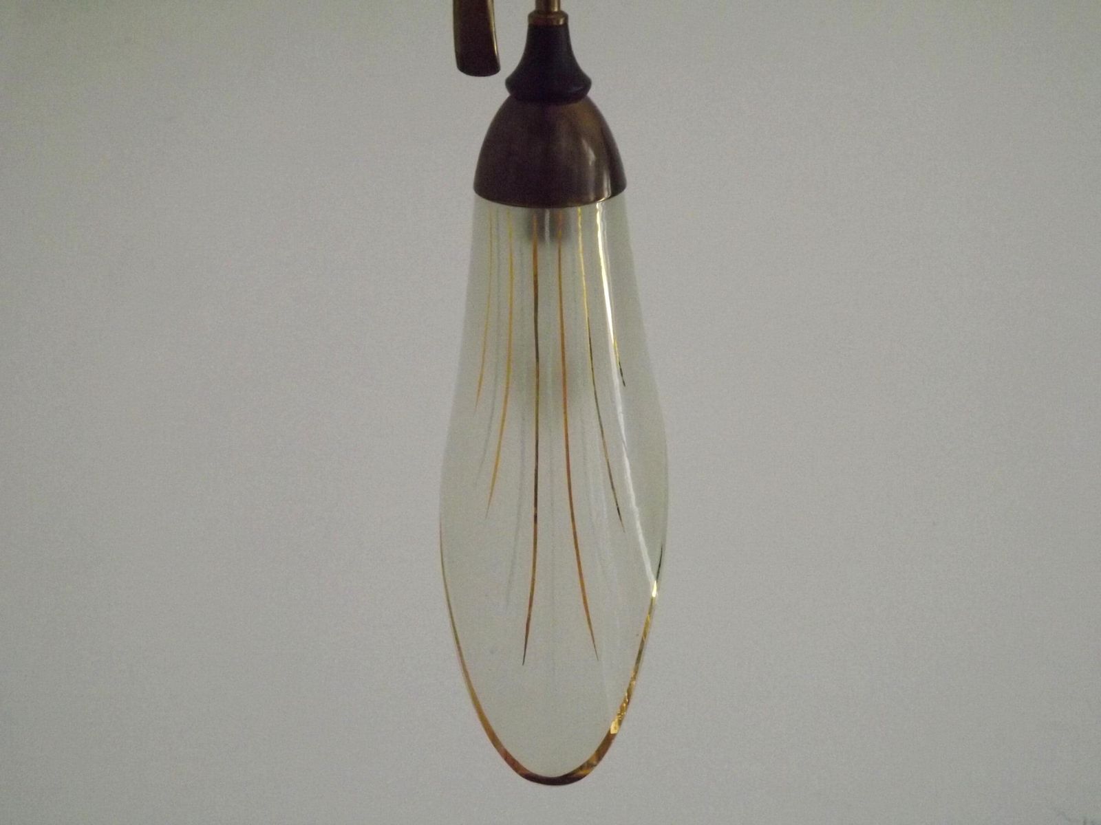 French Vintage Retro Mid Century Black & Gold 5 Arm Chandelier Glass Shades   French Vintage Lighting. Retro Chandelier. Opaque Glass Shades photo vinterior