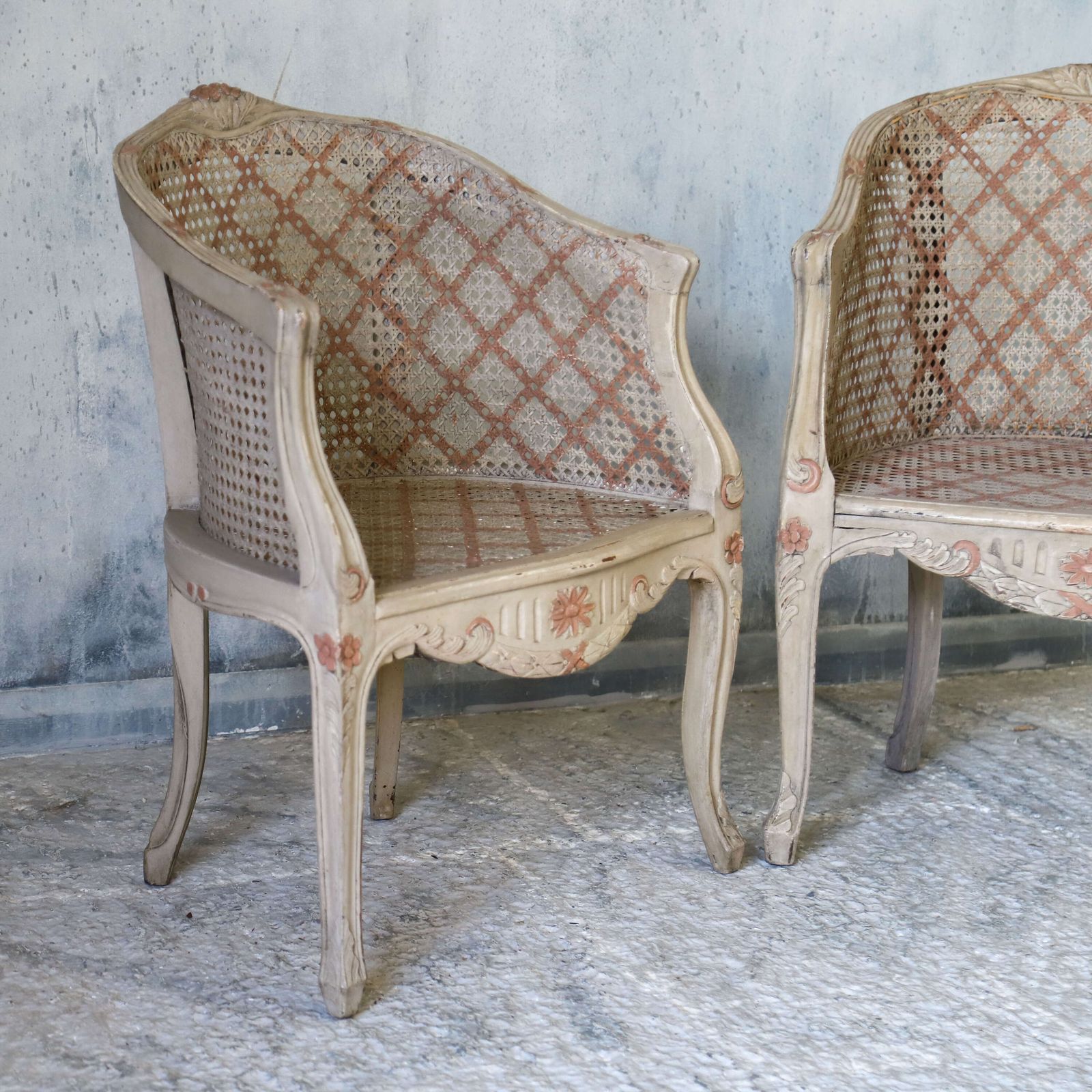 Pair Of 20th Century French Louis XV Style Painted Cane Armchairs Circa 1910 photo Furniture