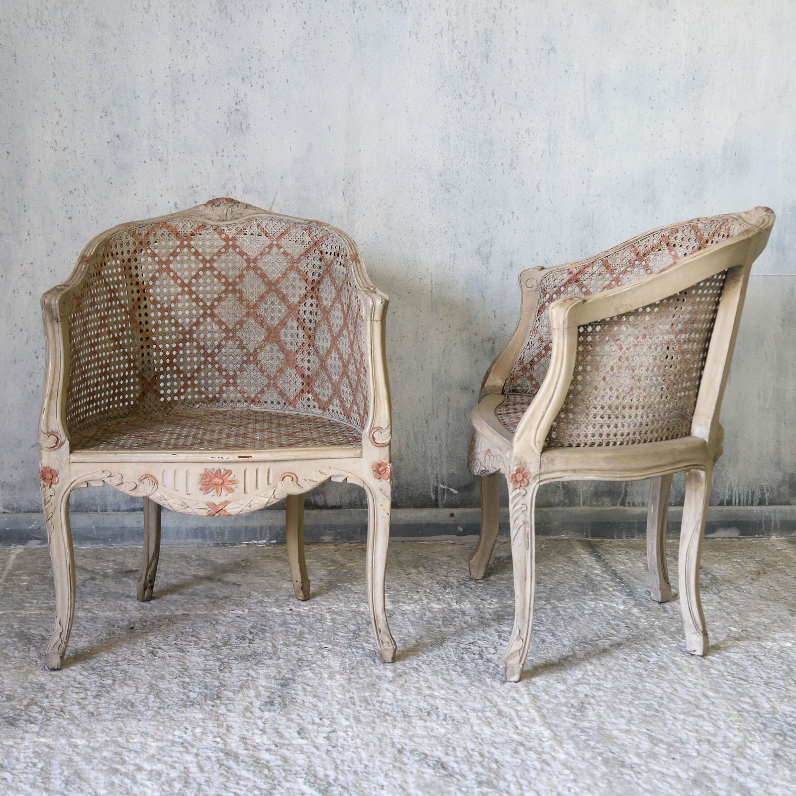 Pair Of 20th Century French Louis XV Style Painted Cane Armchairs Circa 1910 photo buy