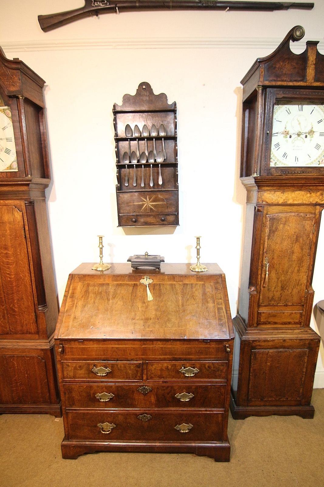 photo buy Georgian Inlaid Oak Spoonrack & Pewter Spoons