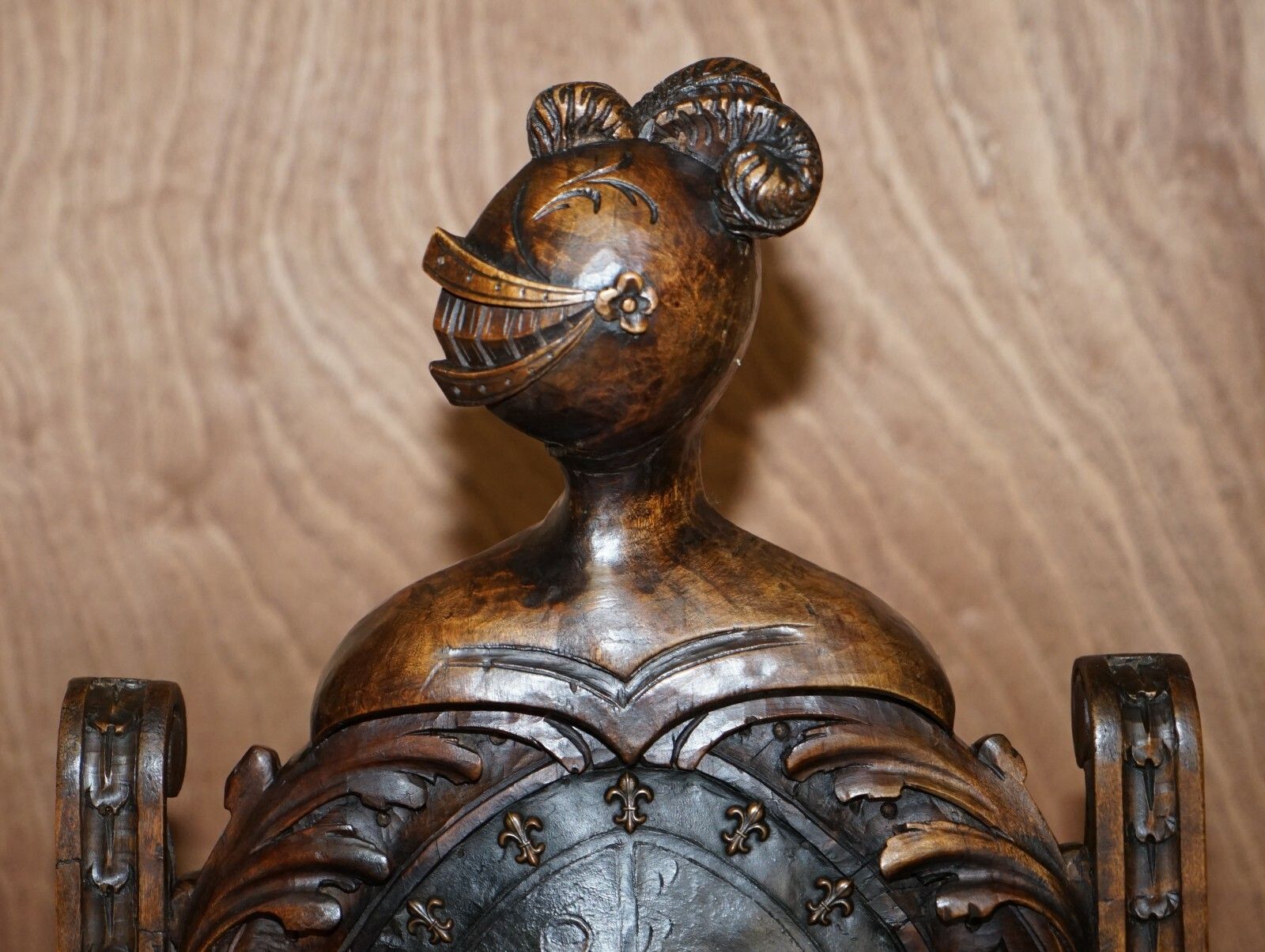 Antique Hand Carved High Back Chair Embossed Painted Armorial Crest Coat Of Arms photo 1950.0