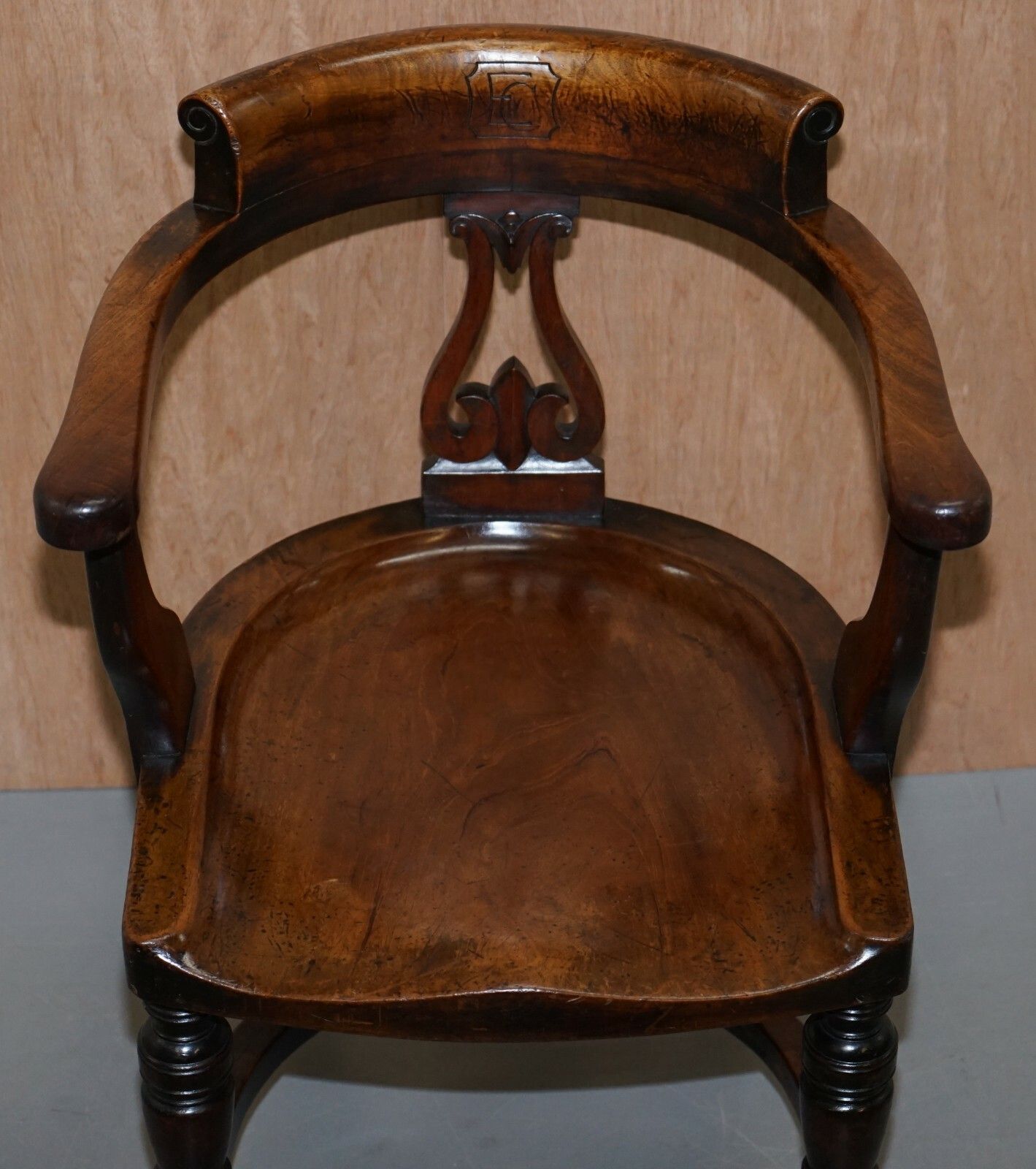 Very Rare Eton College Victorian Walnut Captains Chairs Carved Ec To The Back photo for sale