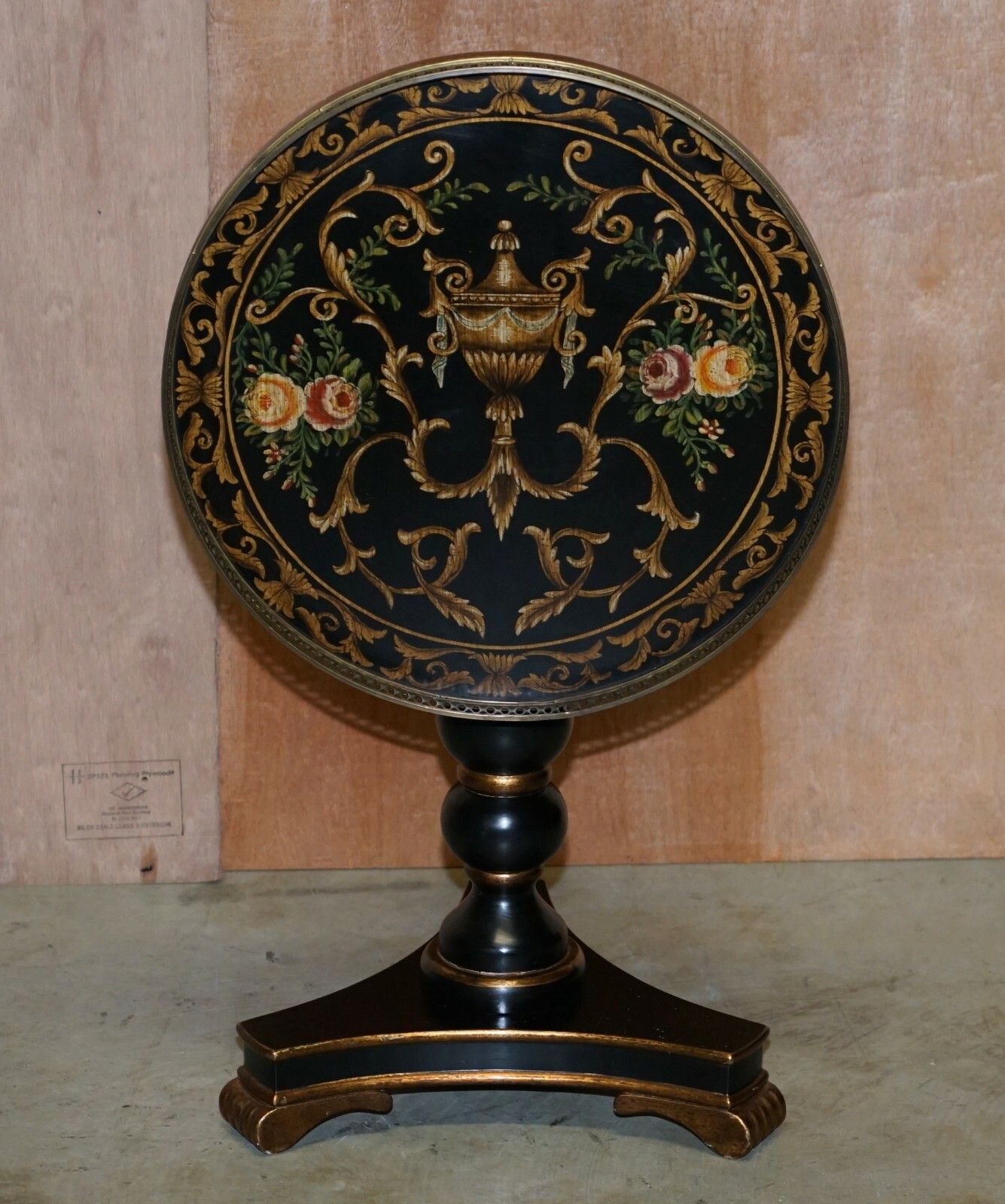 photo for sale Pair Of Hand Painted Vintage Tilt Top Side Lamp Tables With Brass Gallery Rails