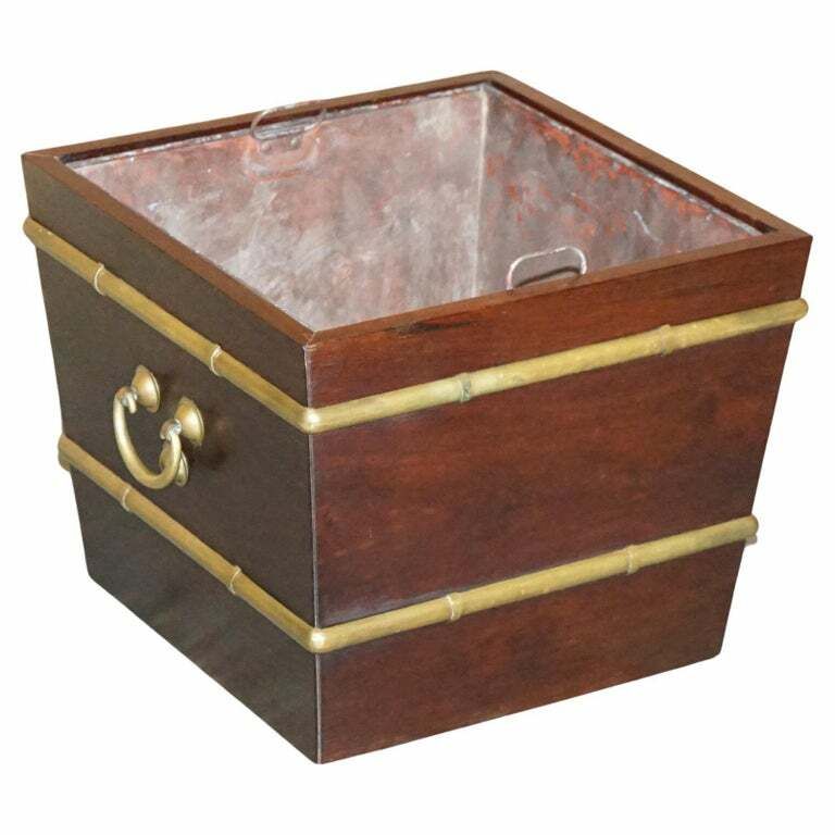 Antique Georgian Mahogany & Brass Wine Bucket With Military Campaign Handles