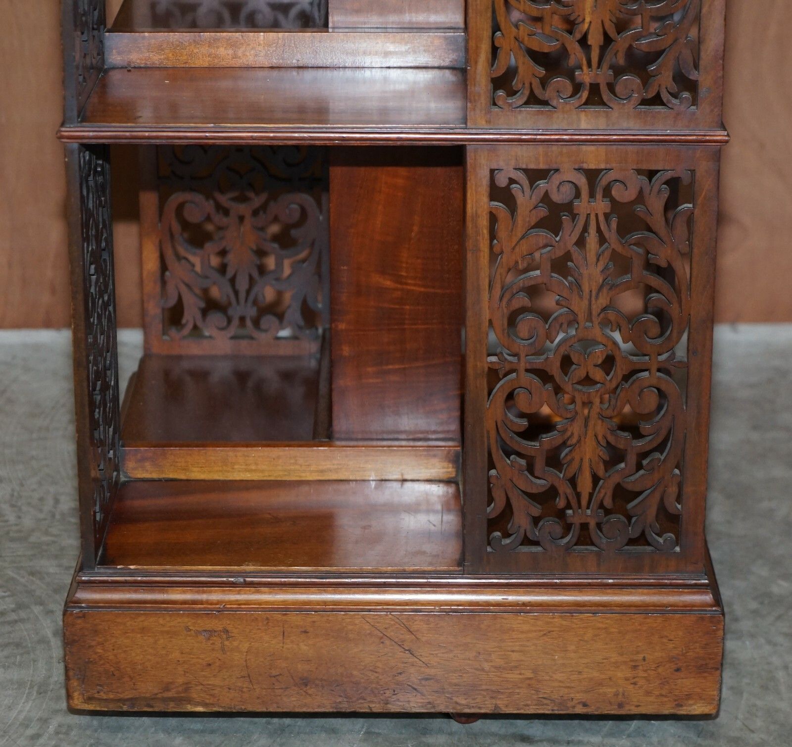 photo furniture Sublime Antique Victorian Fret Work Carved Walnut & Mahogany Revolving Bookcases