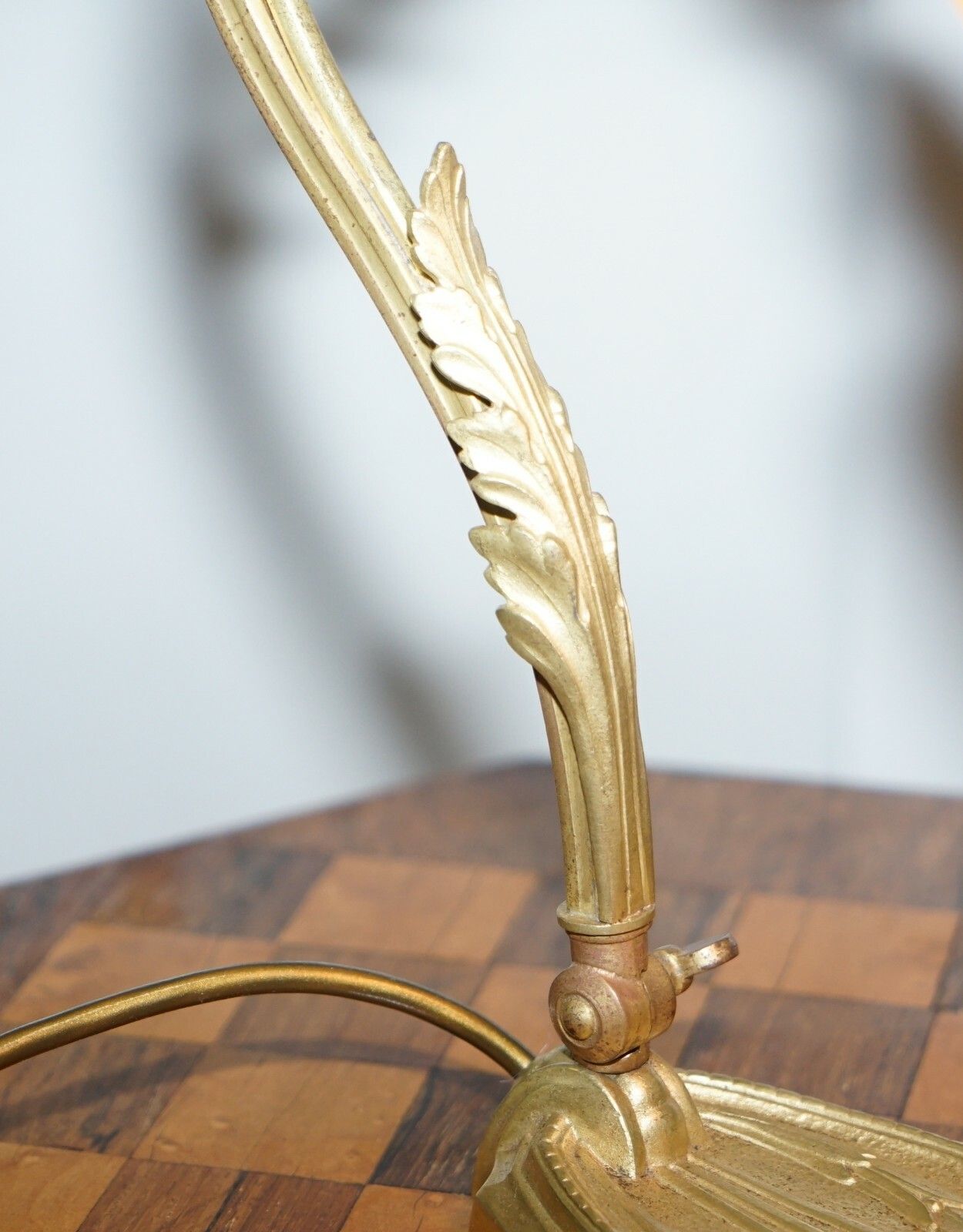 Stunning Circa 1930 Charles Schneider Gold Gilt Bronze Table Lamp Glass Shade photo for sale