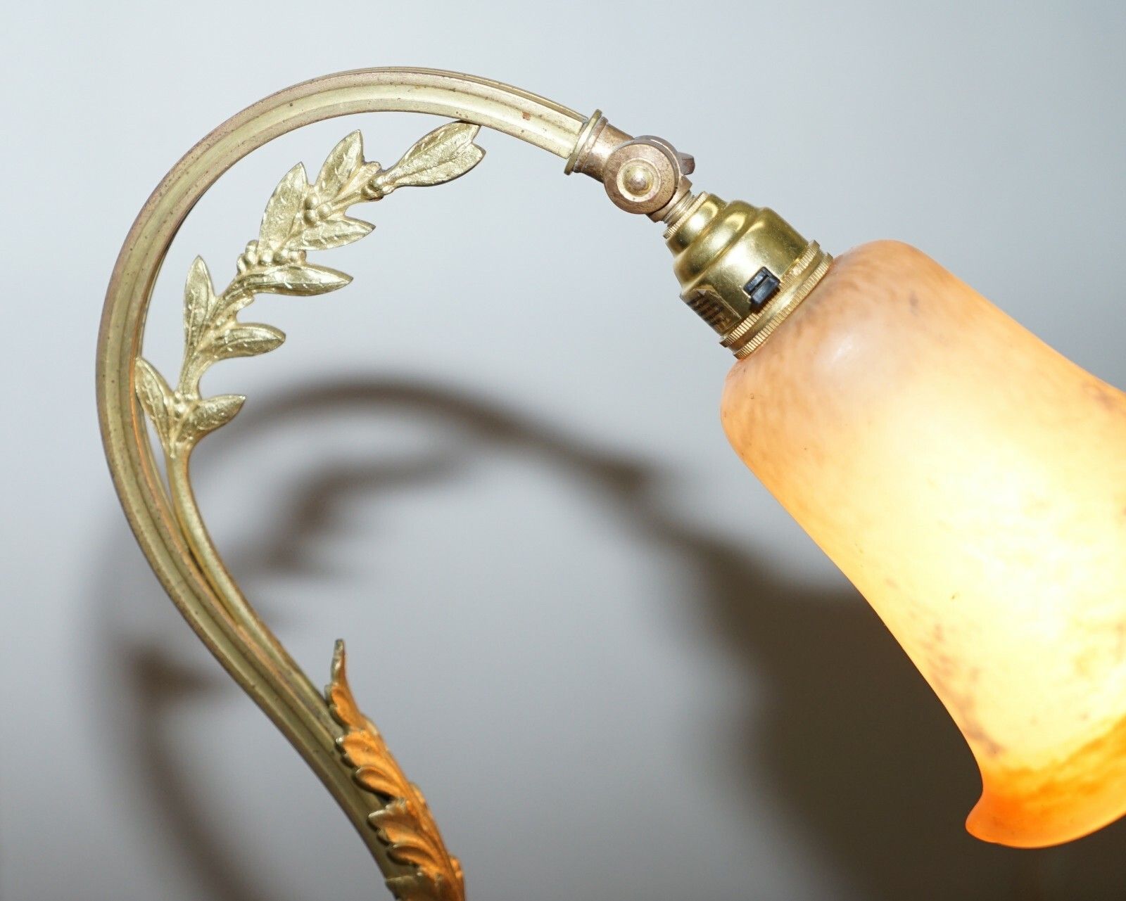 Stunning Circa 1930 Charles Schneider Gold Gilt Bronze Table Lamp Glass Shade photo Lighting