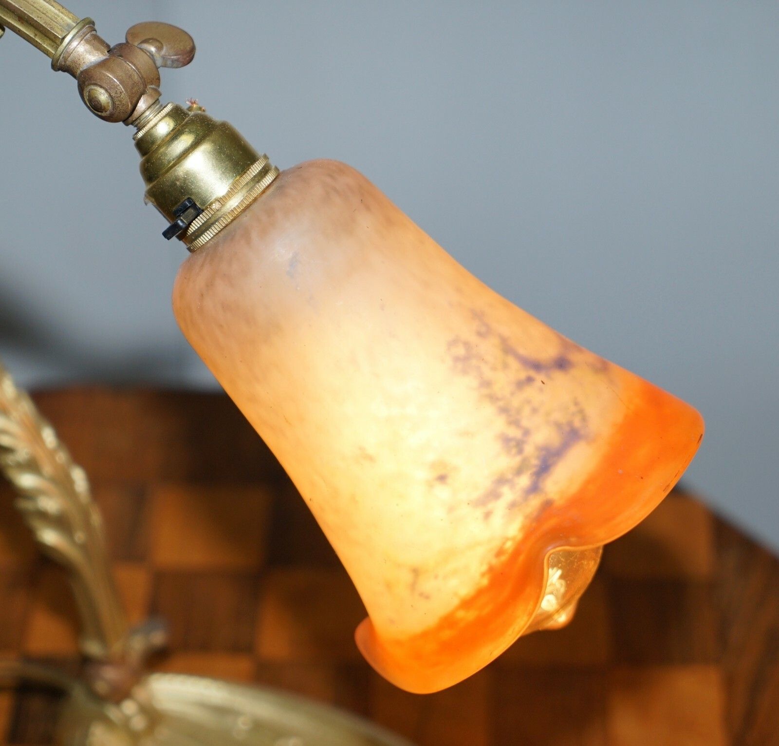Stunning Circa 1930 Charles Schneider Gold Gilt Bronze Table Lamp Glass Shade photo 1950.0