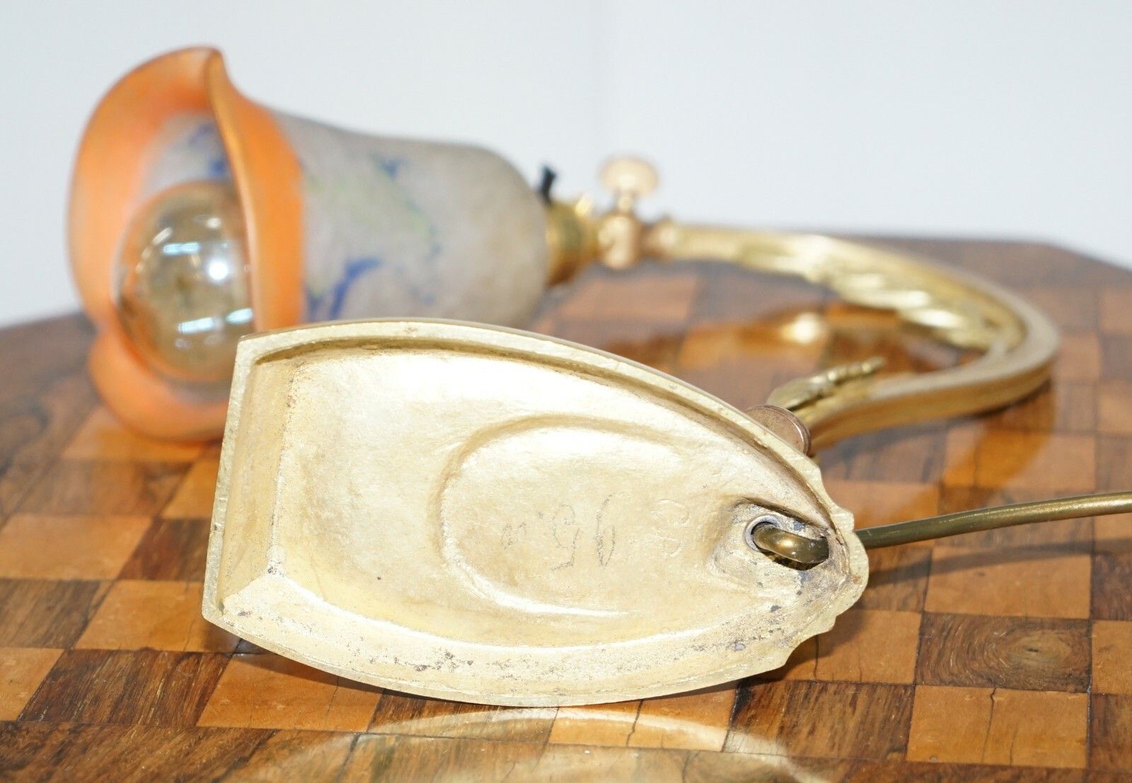 1950.0 Stunning Circa 1930 Charles Schneider Gold Gilt Bronze Table Lamp Glass Shade photo
