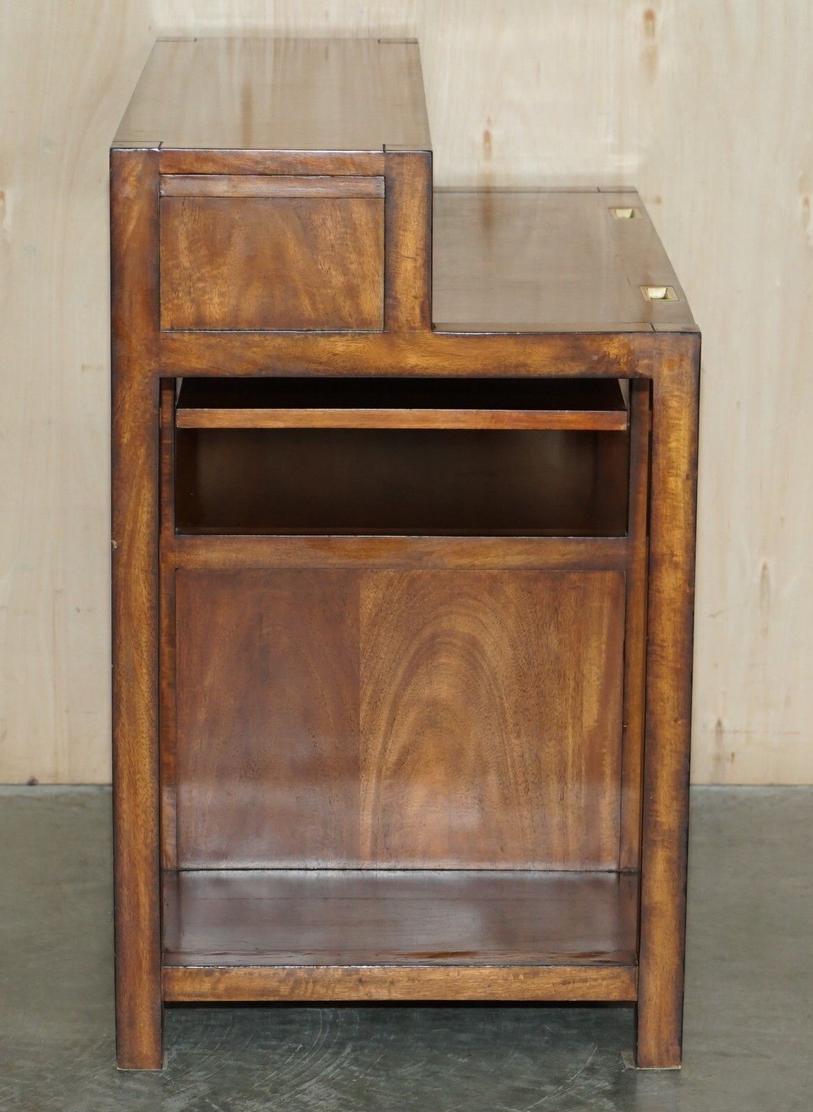 Mahogany & Brass Military Campaign Workstation Desk For Home Computer Part Suite photo buy