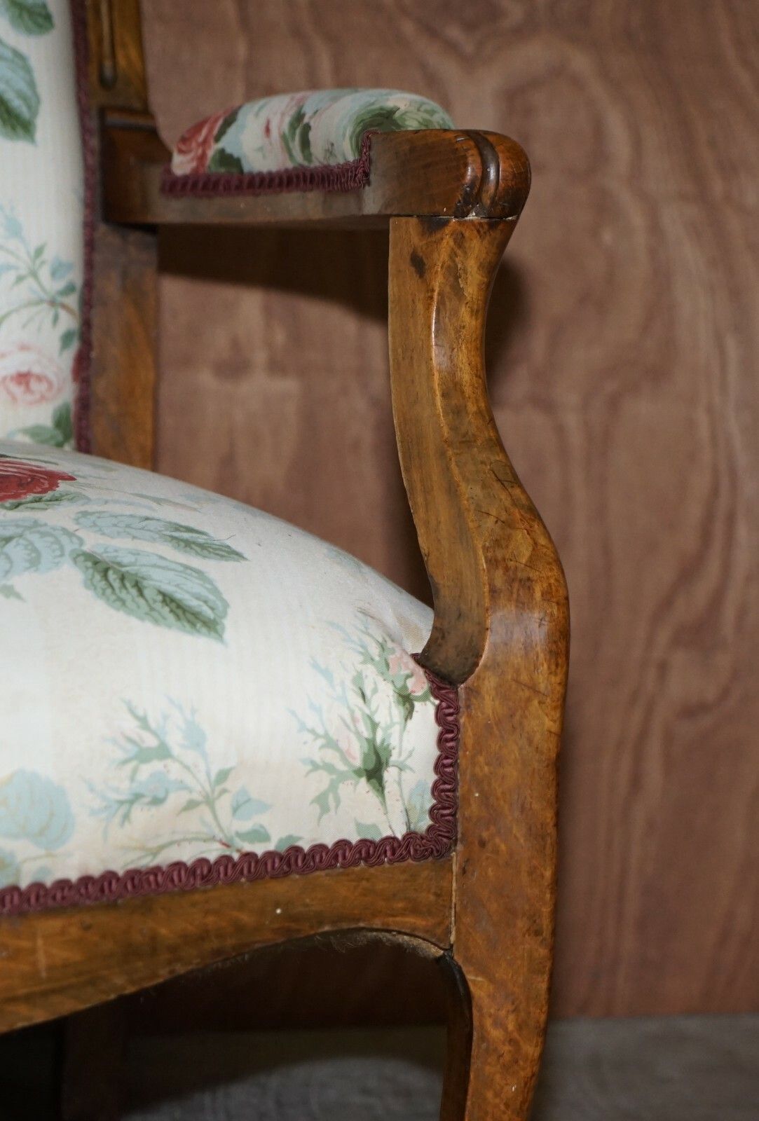 photo for sale Victorian Hand Carved Walnut, Show Framed High Back Armchair In Colefax Fowler