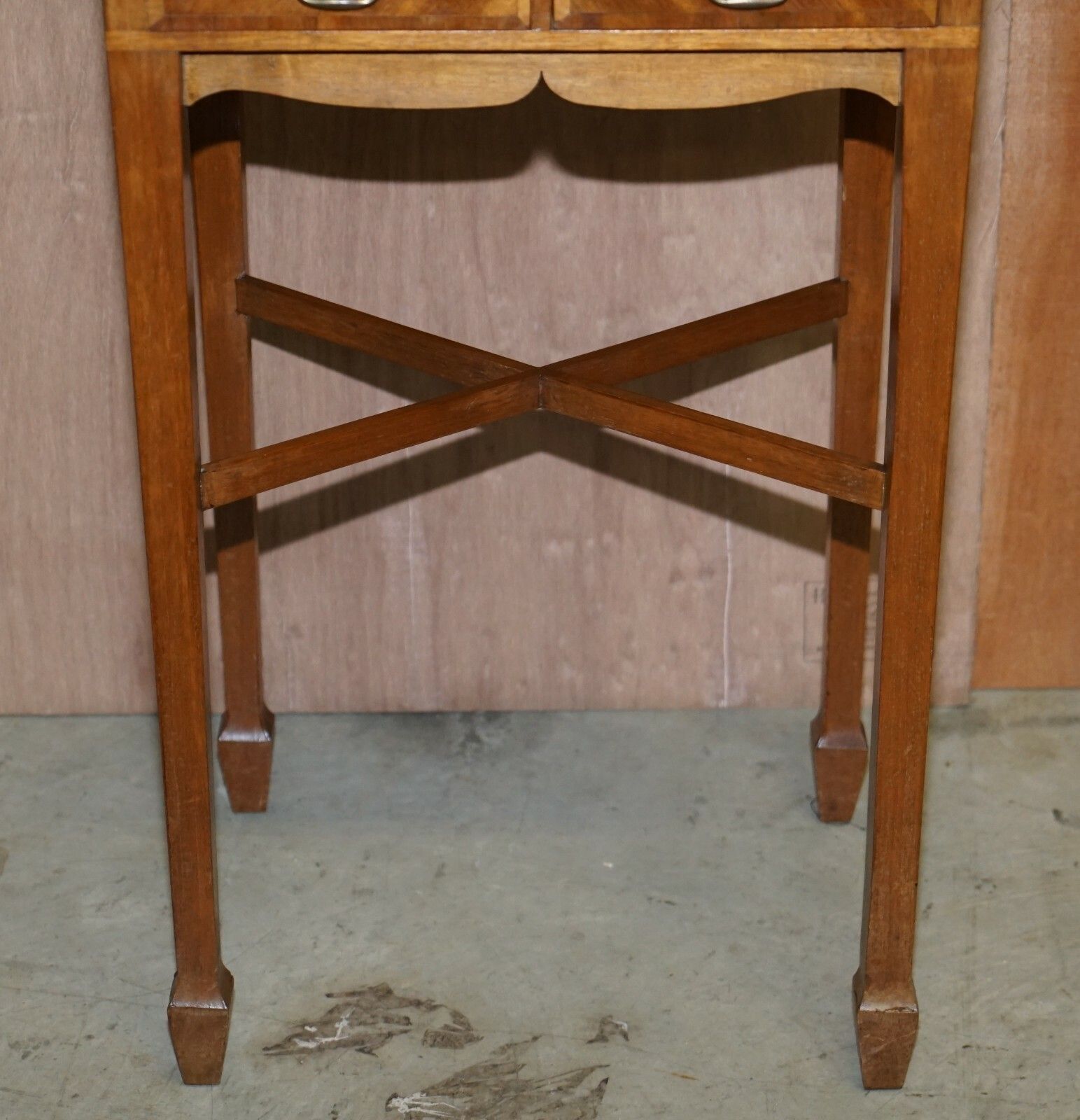 Vintage Walnut Satinwood Games Card Side Table, Fold Out Chess Board & Drawers photo vinterior