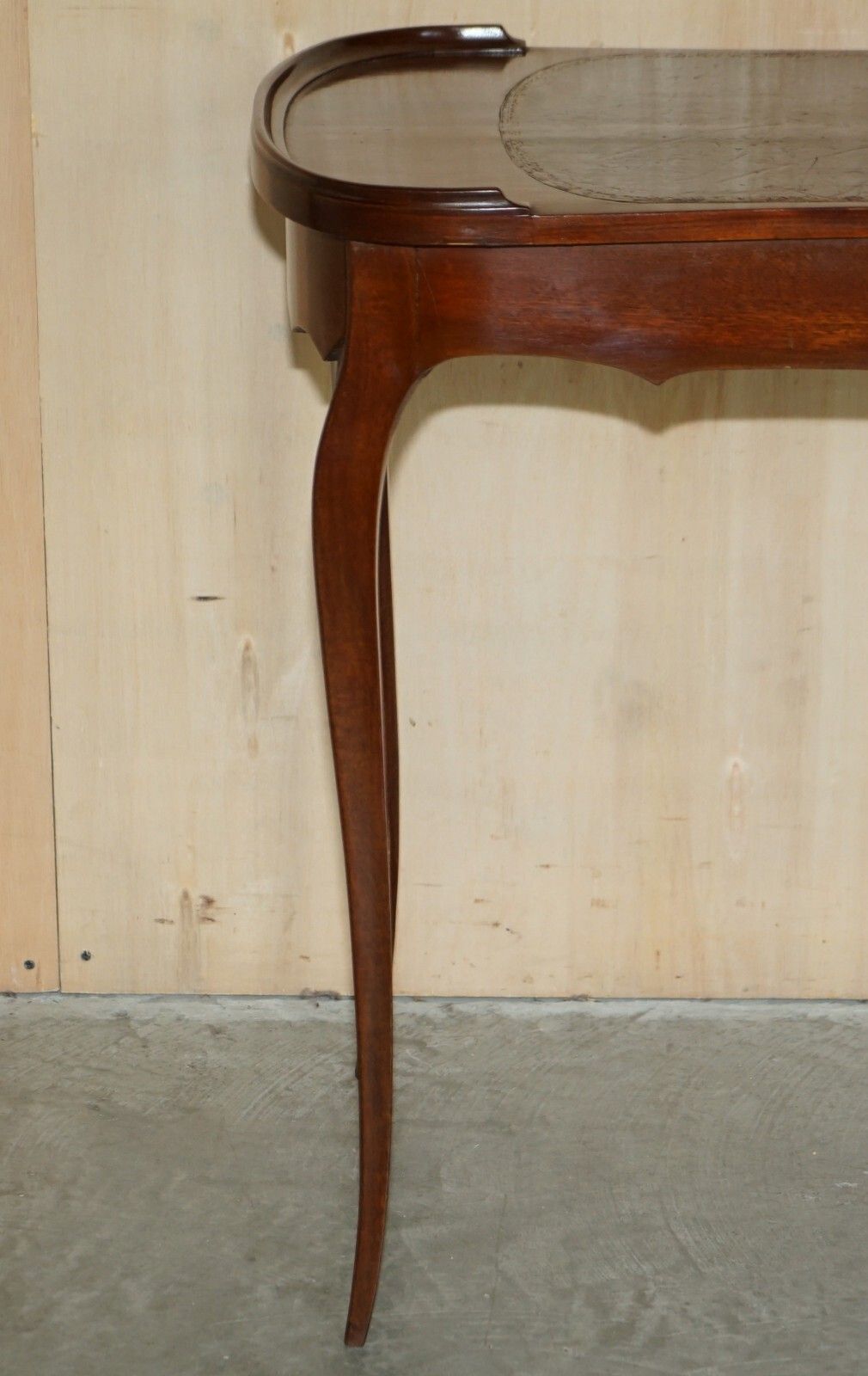 Restored Antique Kidney Shaped Occasional Table With Drawers Brown Leather Top photo 1850.0