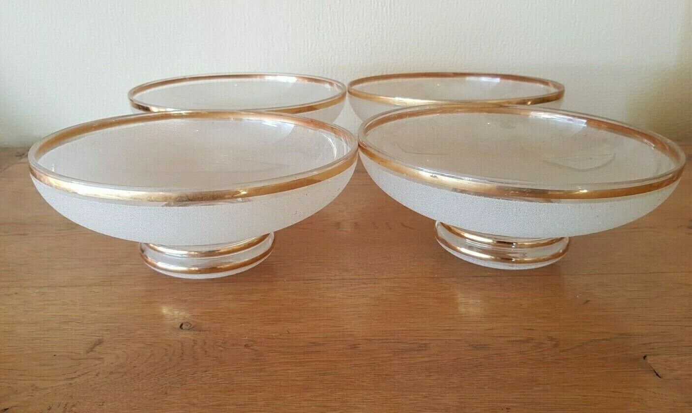 French Vintage Retro Set Of 4 White Opaque Textured Glass Shades Gold Band   French Vintage Lighting. Vintage Retro Replacement Shades. photo Lighting