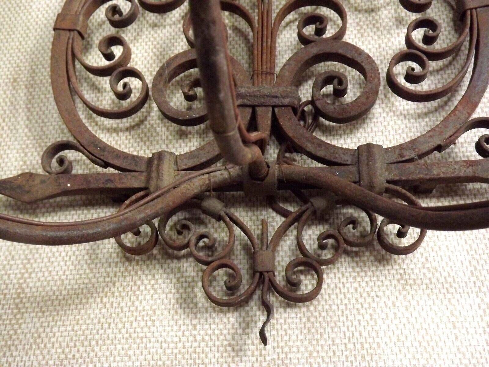 photo for sale Early 20th Century French 3 Light Wrought Iron Wall Sconce With Scroll Detail   French Antique Lighting. Medieval Wall Light. Wrought Iron.