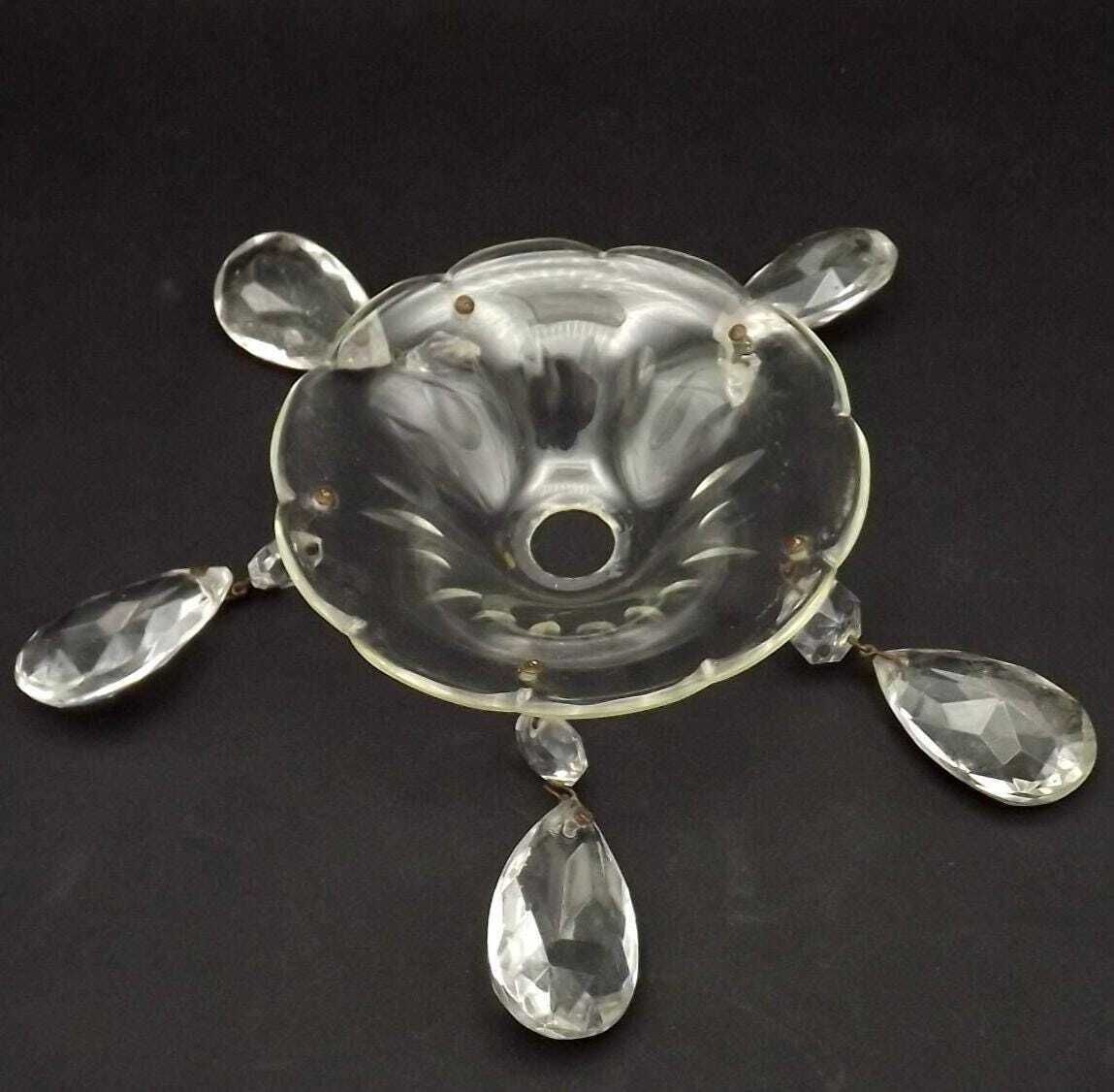 Beautiful Set Of 4 Cut Glass Bobeche Dishes With 5 Faceted Crystal Droplets   French Vintage Lighting Replacement Parts. photo Lighting