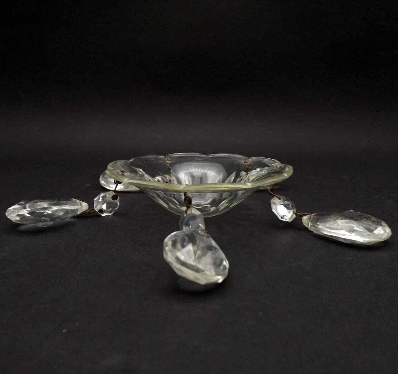 Beautiful Set Of 4 Cut Glass Bobeche Dishes With 5 Faceted Crystal Droplets   French Vintage Lighting Replacement Parts. photo 75.0