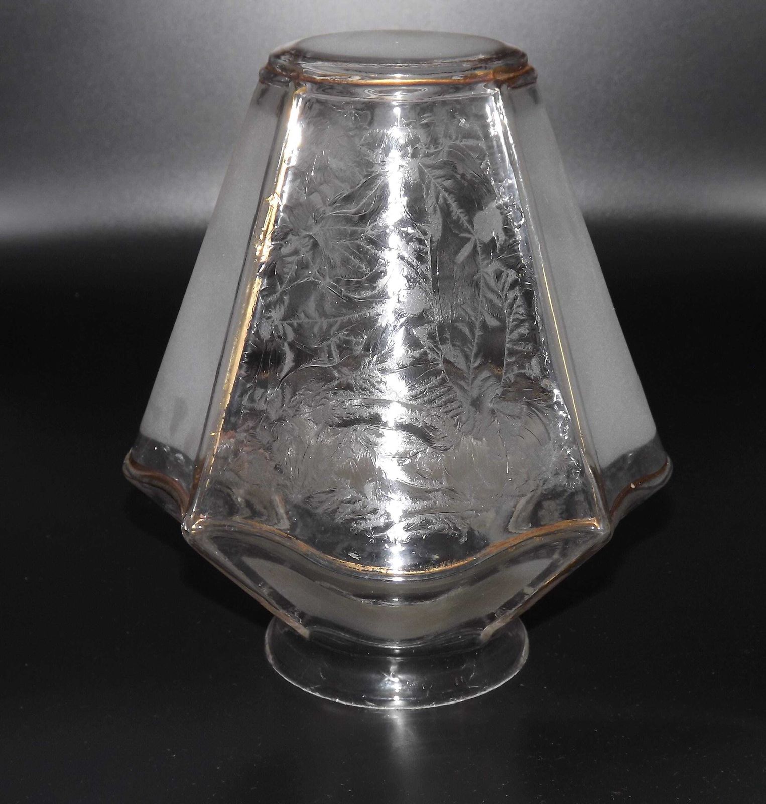 photo for sale French Art Deco Hanging Light Shade With Floral Decoration And Gold Highlights. French Vintage Lighting. Decorative Art Deco Light Shade.