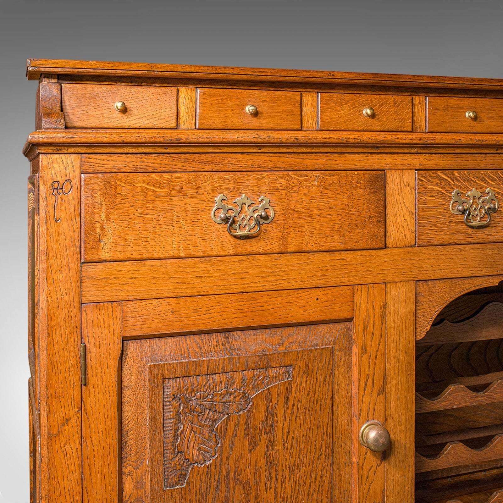 photo for sale Large Antique Dresser Base, English Oak, Sideboard, Buffet, Wine Rack, Edwardian