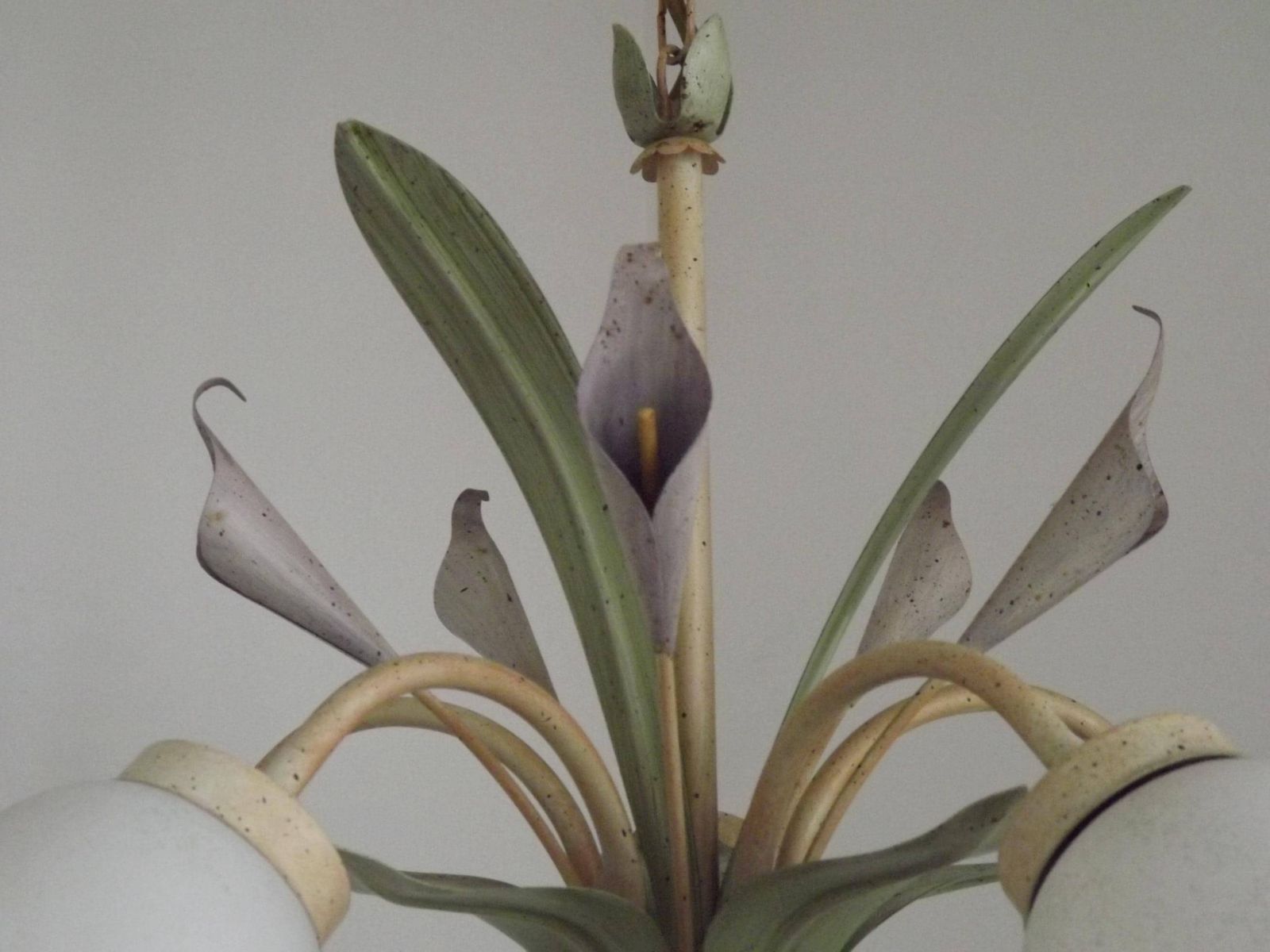 French Vintage 3 Light Lavender Lily Toleware Chandelier With Textured Glass Shades   French Vintage Lighting. Vintage Toleware Chandelier. photo buy