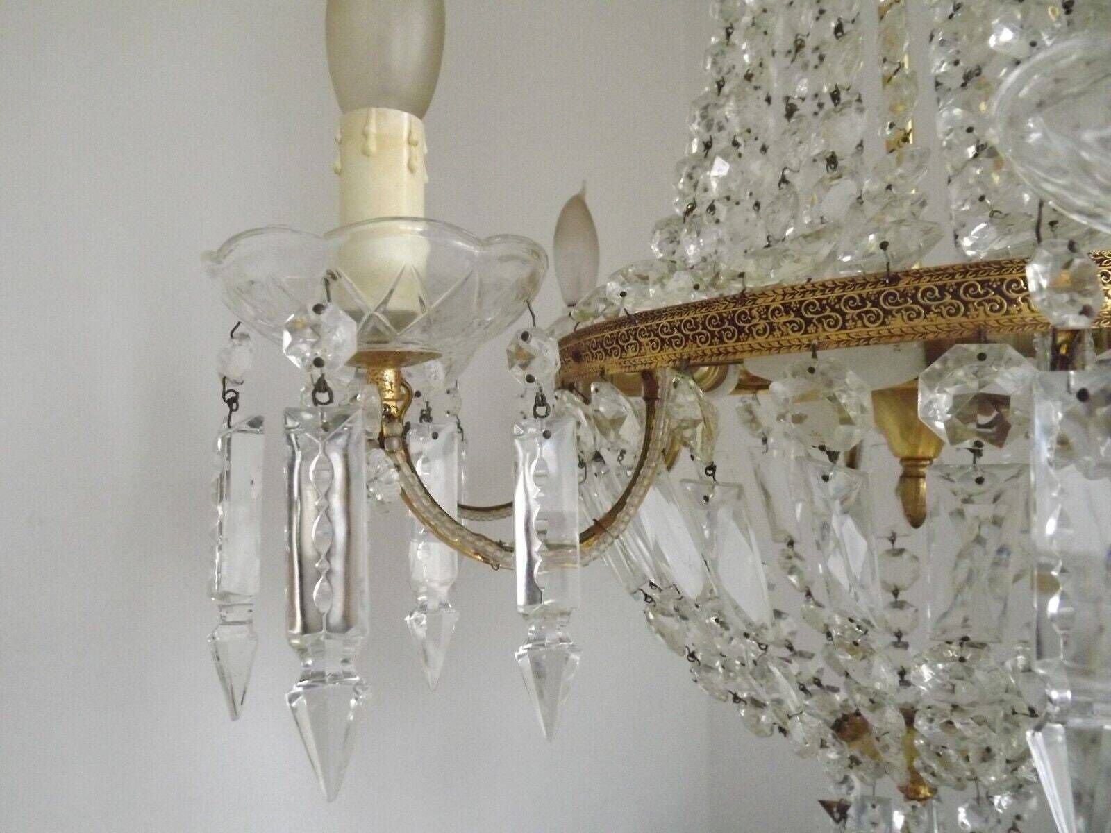 Lustre à panier Montgolfier Empire en cristal, 8 bras, 12 lumières, éclairage d'époque français photo vinterior