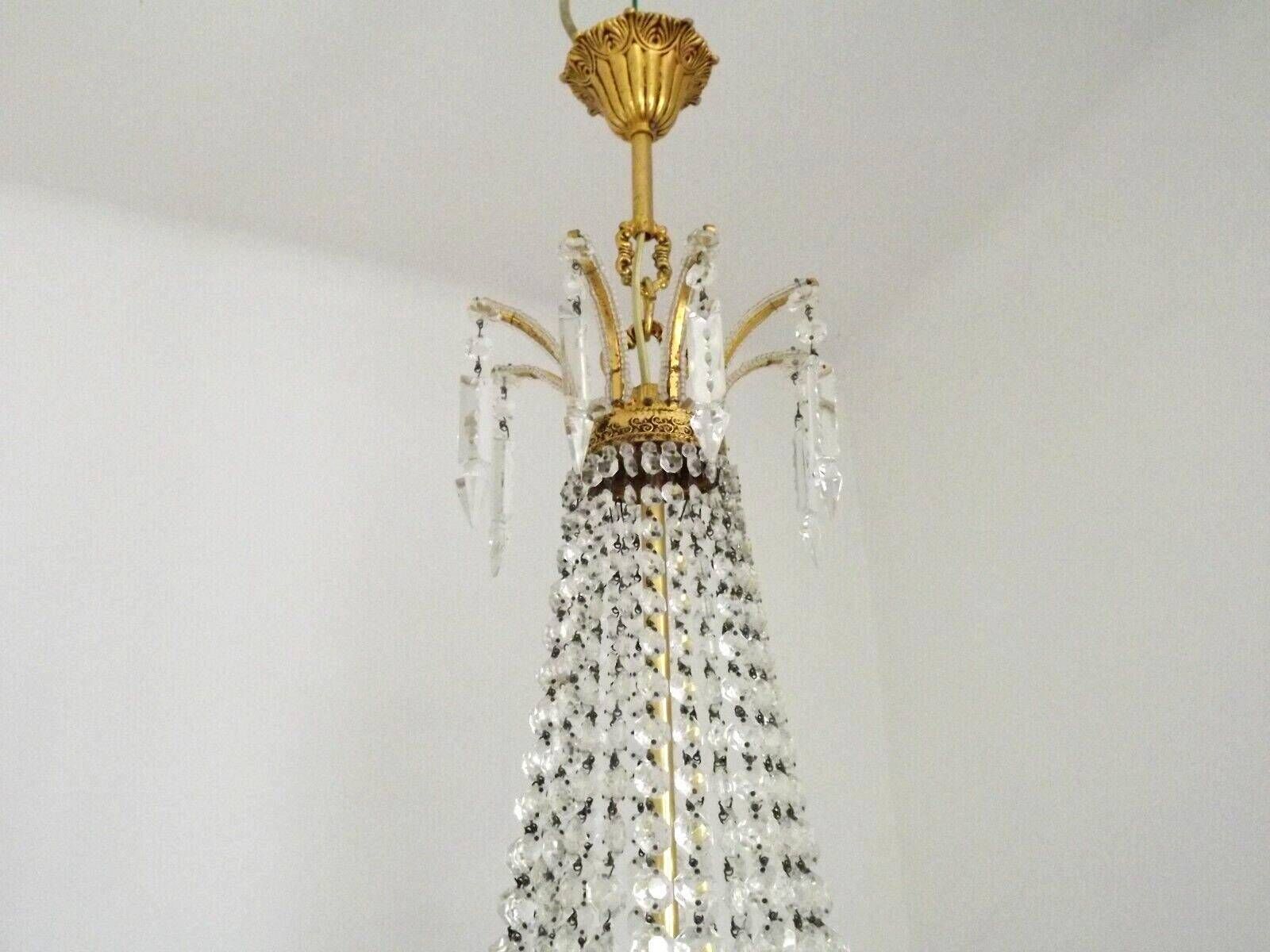 Lustre à panier Montgolfier Empire en cristal, 8 bras, 12 lumières, éclairage d'époque français photo vintage