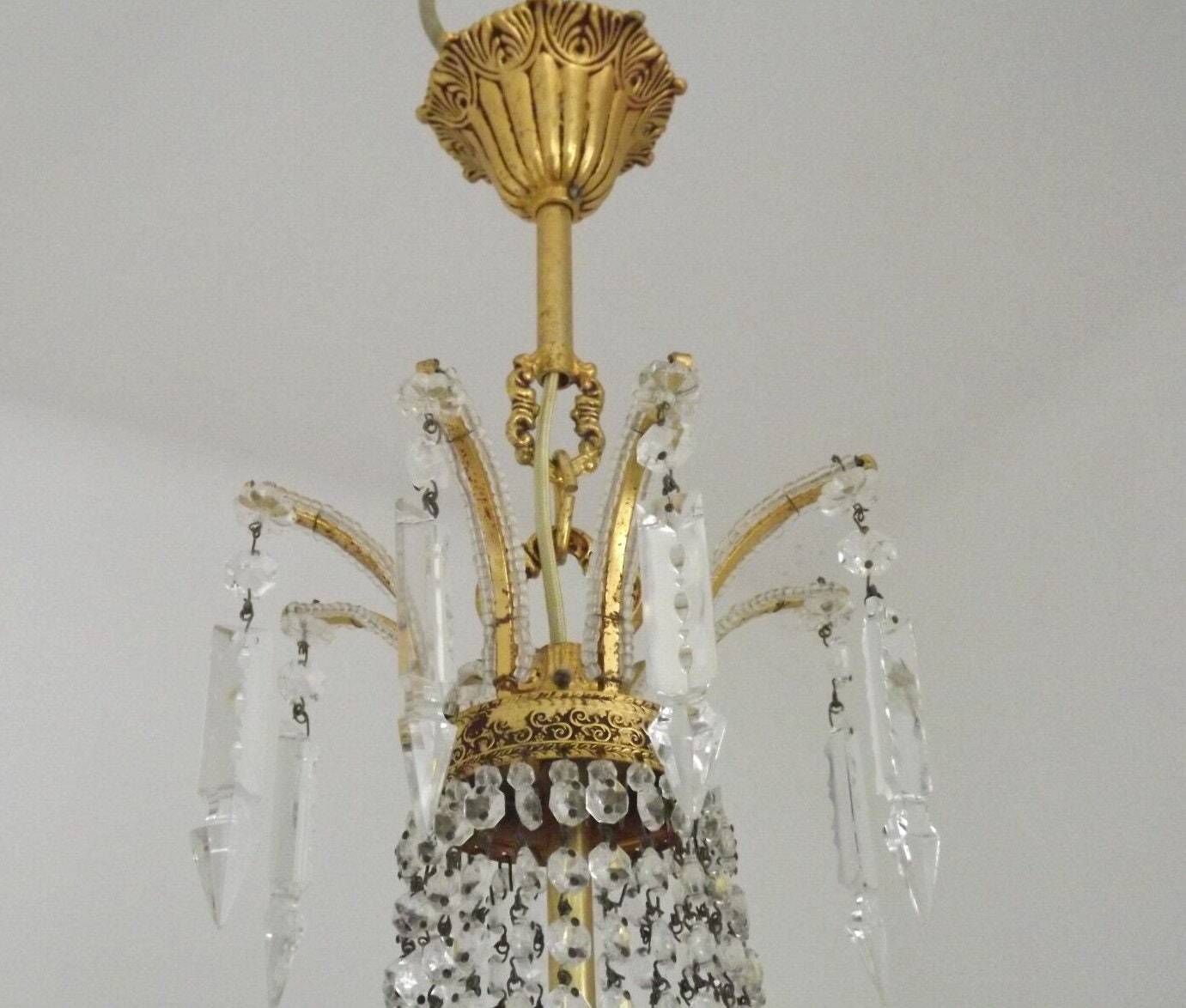 photo furniture Lustre à panier Montgolfier Empire en cristal, 8 bras, 12 lumières, éclairage d'époque français