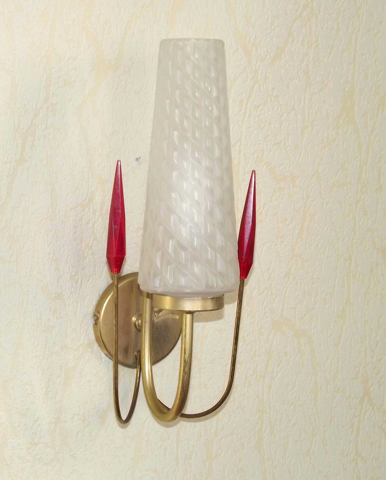 French Vintage Retro 1960s Single Wall Light In Gold Metal With Opaque Patterned Glass Shade   French Vintage Lighting. Retro Wall Sconce. photo furniture