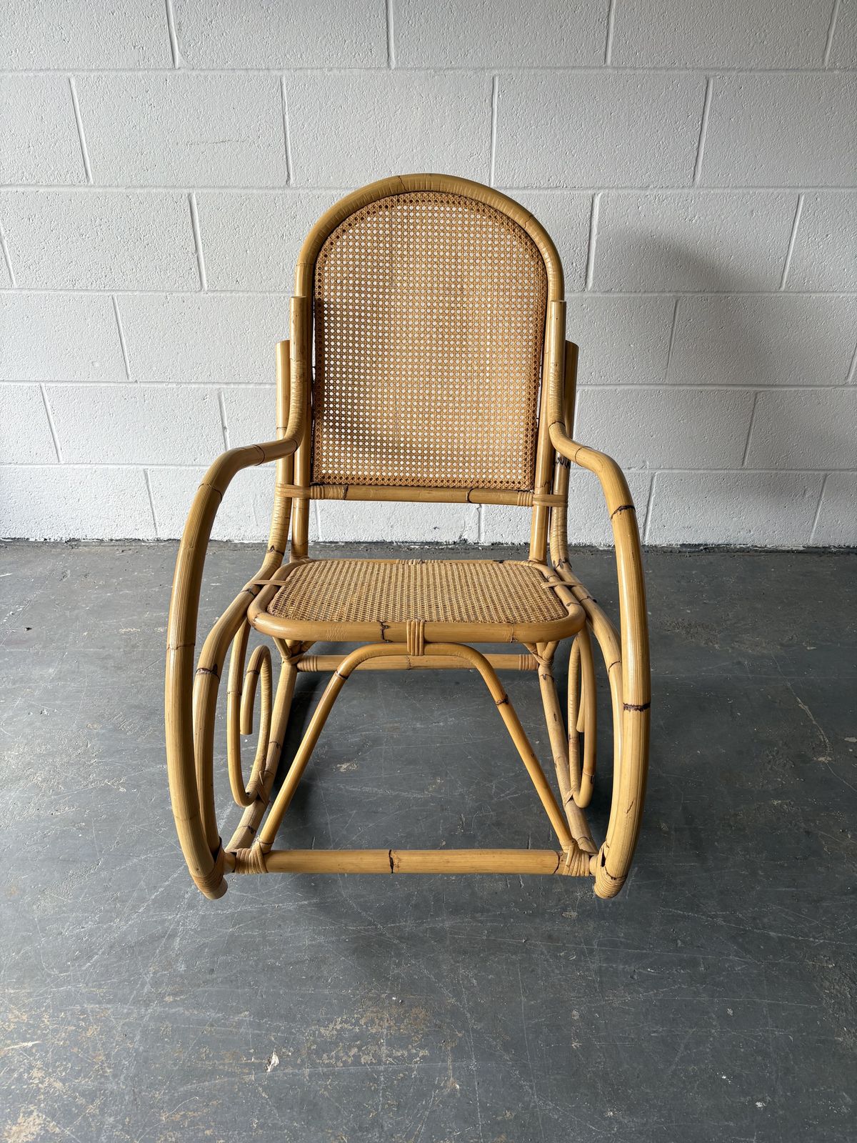 Vintage Bamboo Rocking Chair Canework Back And Seat photo furniture