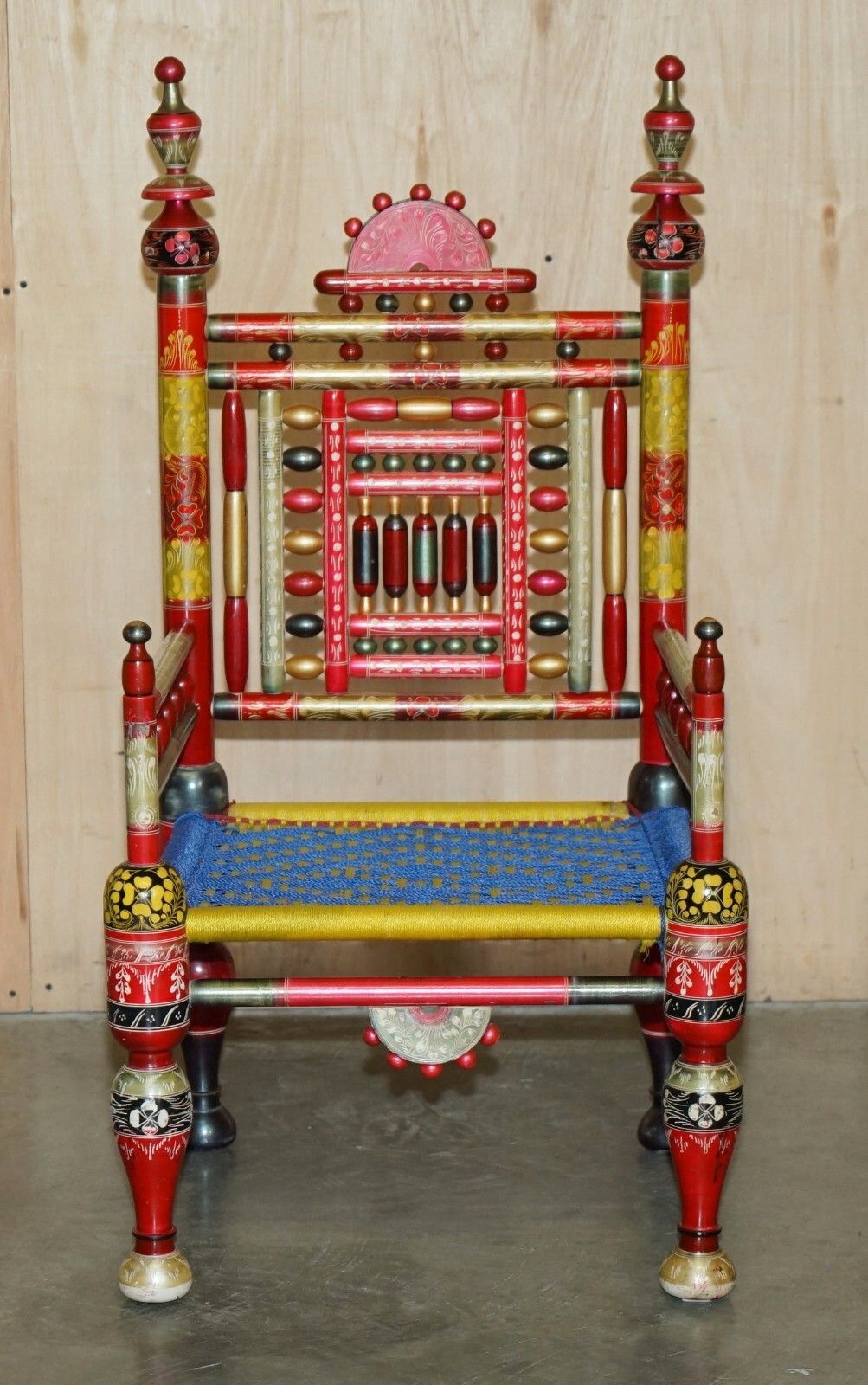 Pair Of Traditional Punjabi Tribal Wedding Chairs From Pakistan In Cedar Wood photo for sale