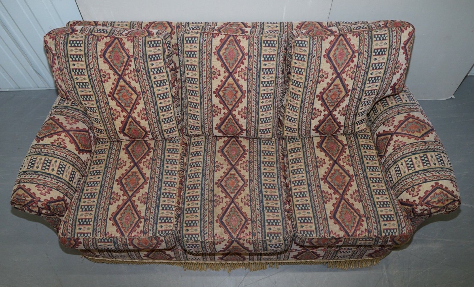 Mid Century Fully Sprung Art Deco Style Kilim Rug Upholstered Sofa Part Of Suite photo for sale