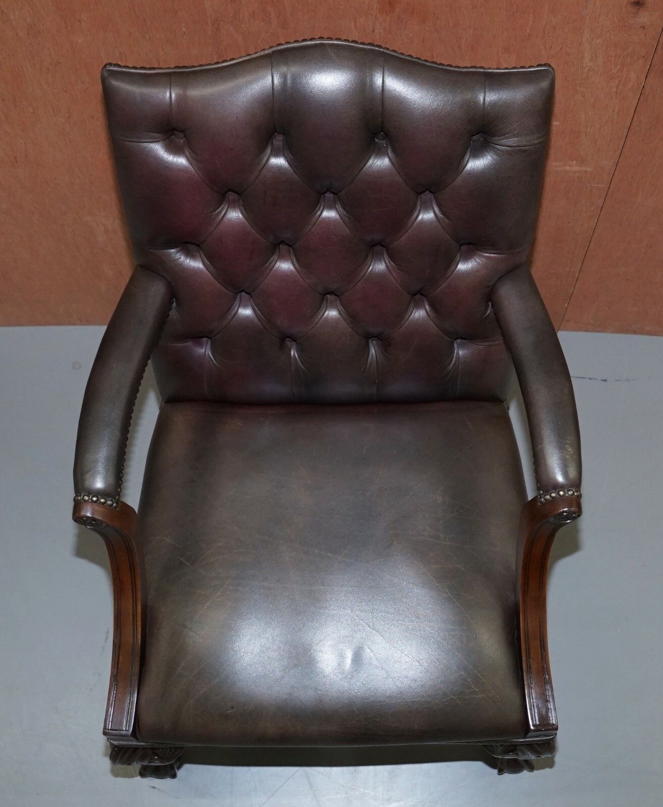 George II Gainsborough Carver Chesterfield Leather Armchair Claw & Ball Feet photo Furniture