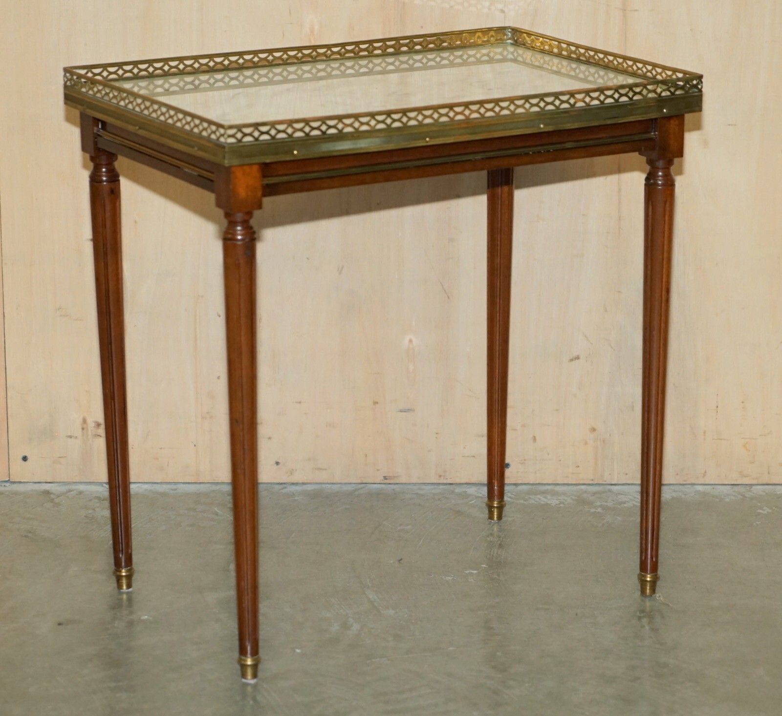 Vintage Nest Of French Empire Mahogany Italian Carrara Marble & Brass Tables photo buy