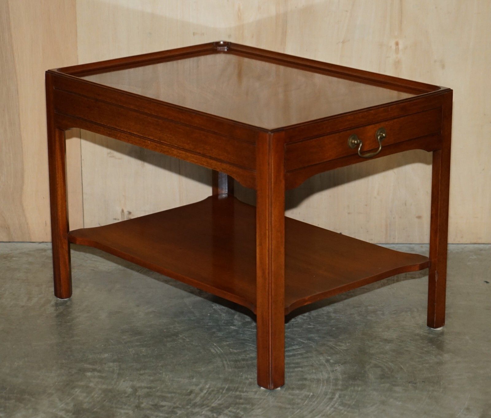 Pair Of Stunning Long Two Tiered Side Tables With Large Drawers & Faux To Back photo furniture