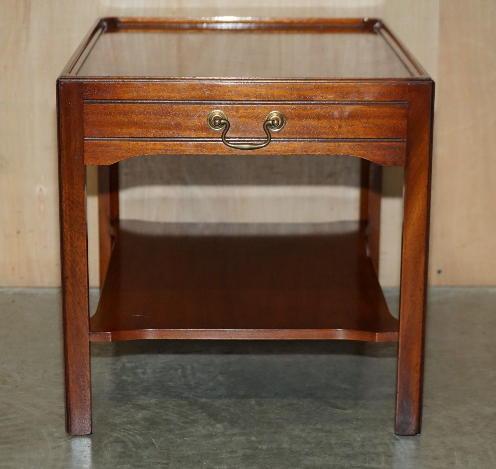1850.0 Pair Of Stunning Long Two Tiered Side Tables With Large Drawers & Faux To Back photo