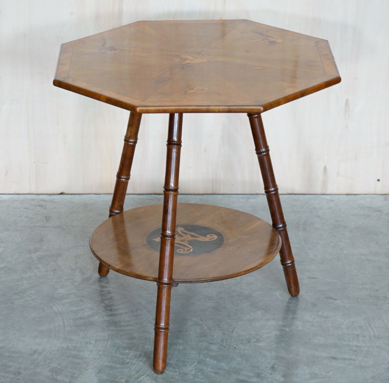 Fully Restored Sublime Antique Marquetry Inlaid Bird Occasional Side Lamp Table photo furniture
