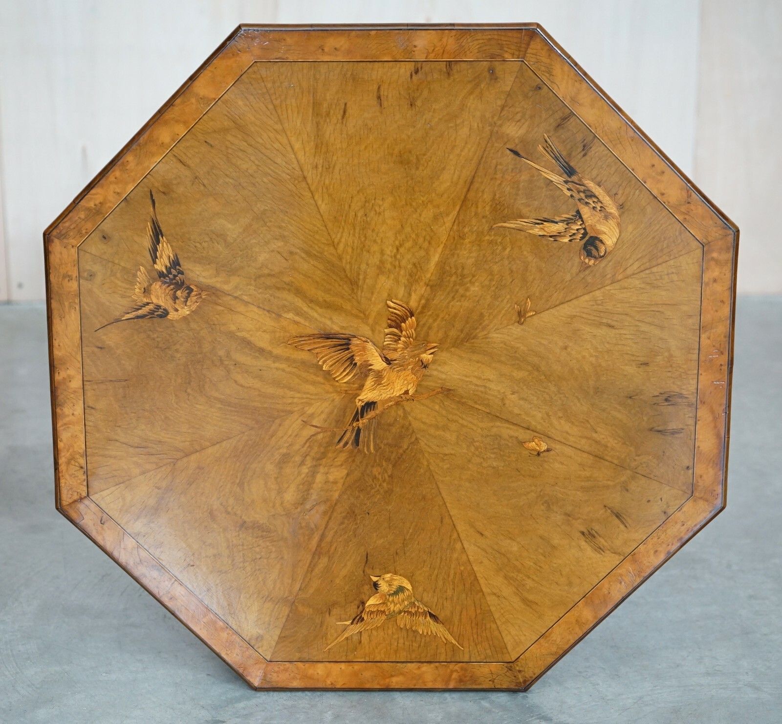 Fully Restored Sublime Antique Marquetry Inlaid Bird Occasional Side Lamp Table photo for sale