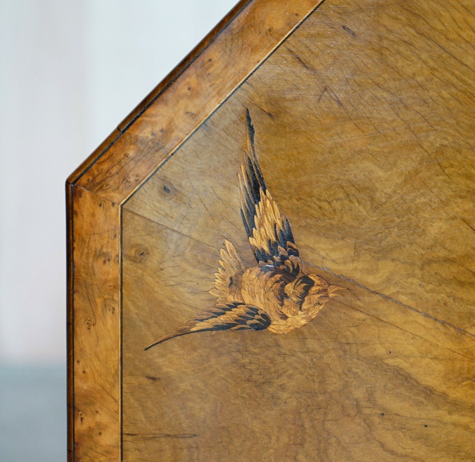 Fully Restored Sublime Antique Marquetry Inlaid Bird Occasional Side Lamp Table photo vinterior