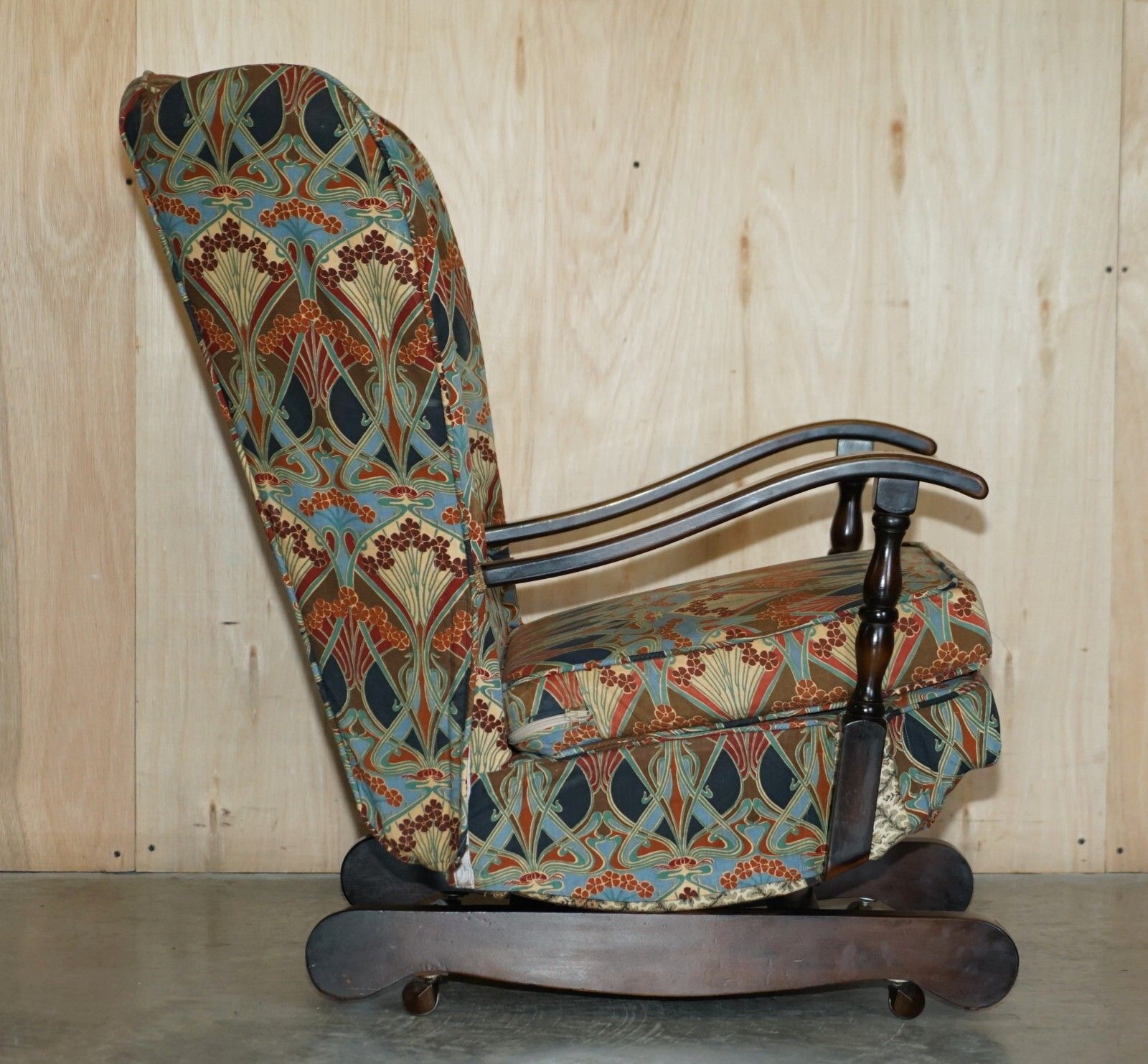 Furniture Vintage Circa 1930's English Oak Rocking Armchair With Liberty's London Ianthe photo